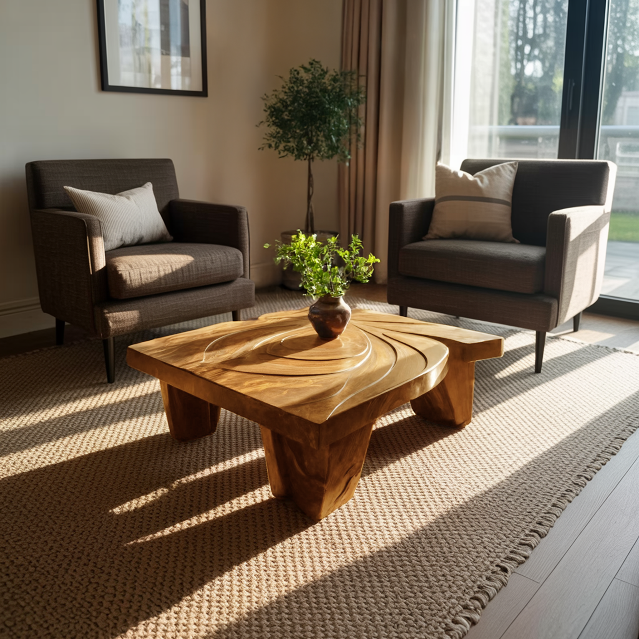 Mid Century Abstract Solid Wood Coffee Table For Living Room SILDTTRCF070