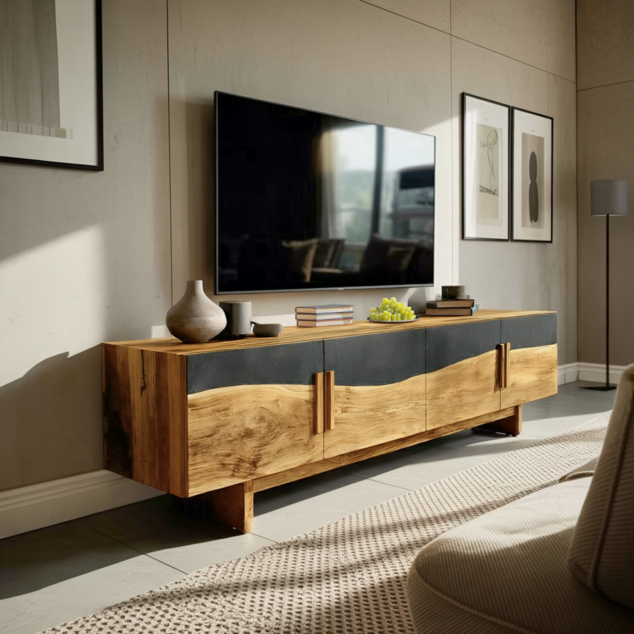 Mid Century Natural Wood Entertainment Unit For Decor SILDTTNTVC114