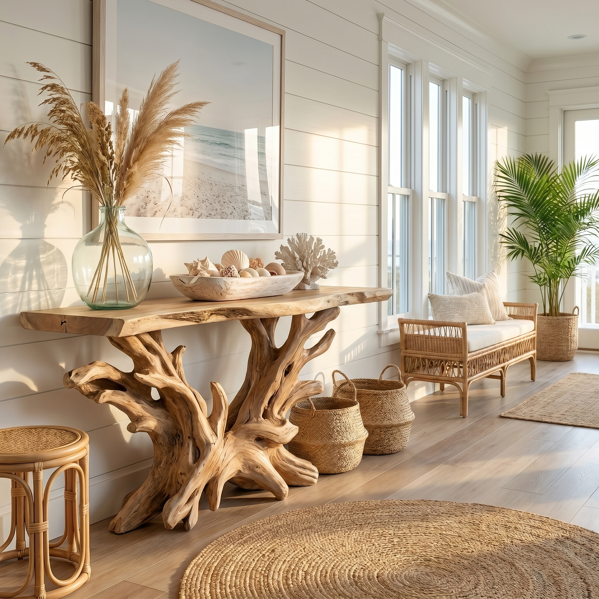 Coastal Rustic Organic Console Table Living Room And Bedroom SINLSACS428