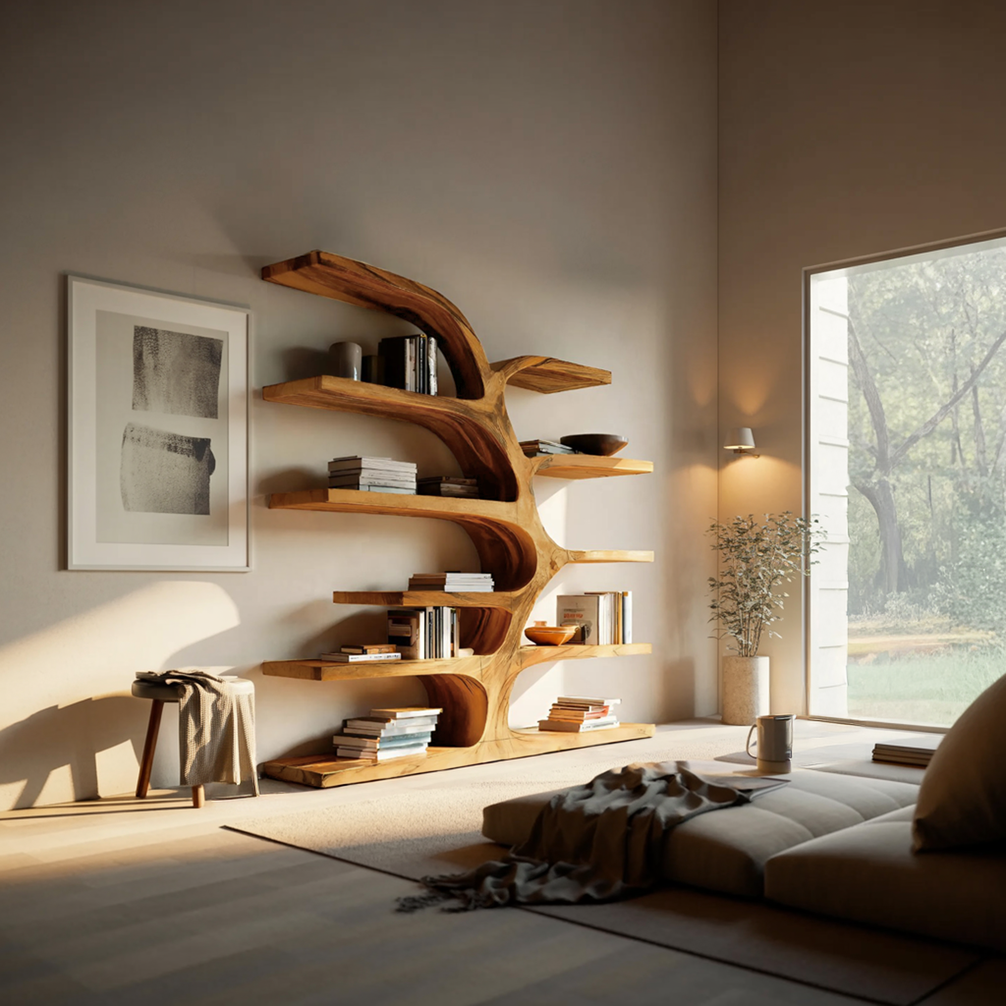 Handcrafted Curved Bookshelf For Living Room Furniture RTTHTTBS055
