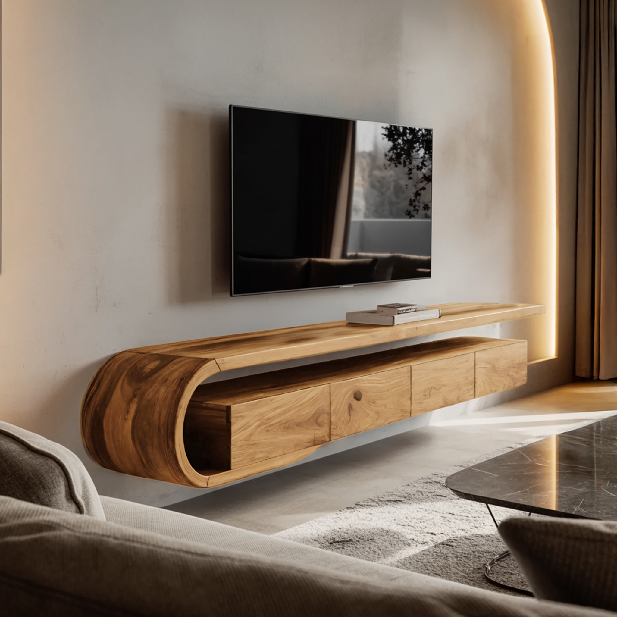 Modern Sculptural Wall Mounted TV Console For Living Room RTTHHNTVC056
