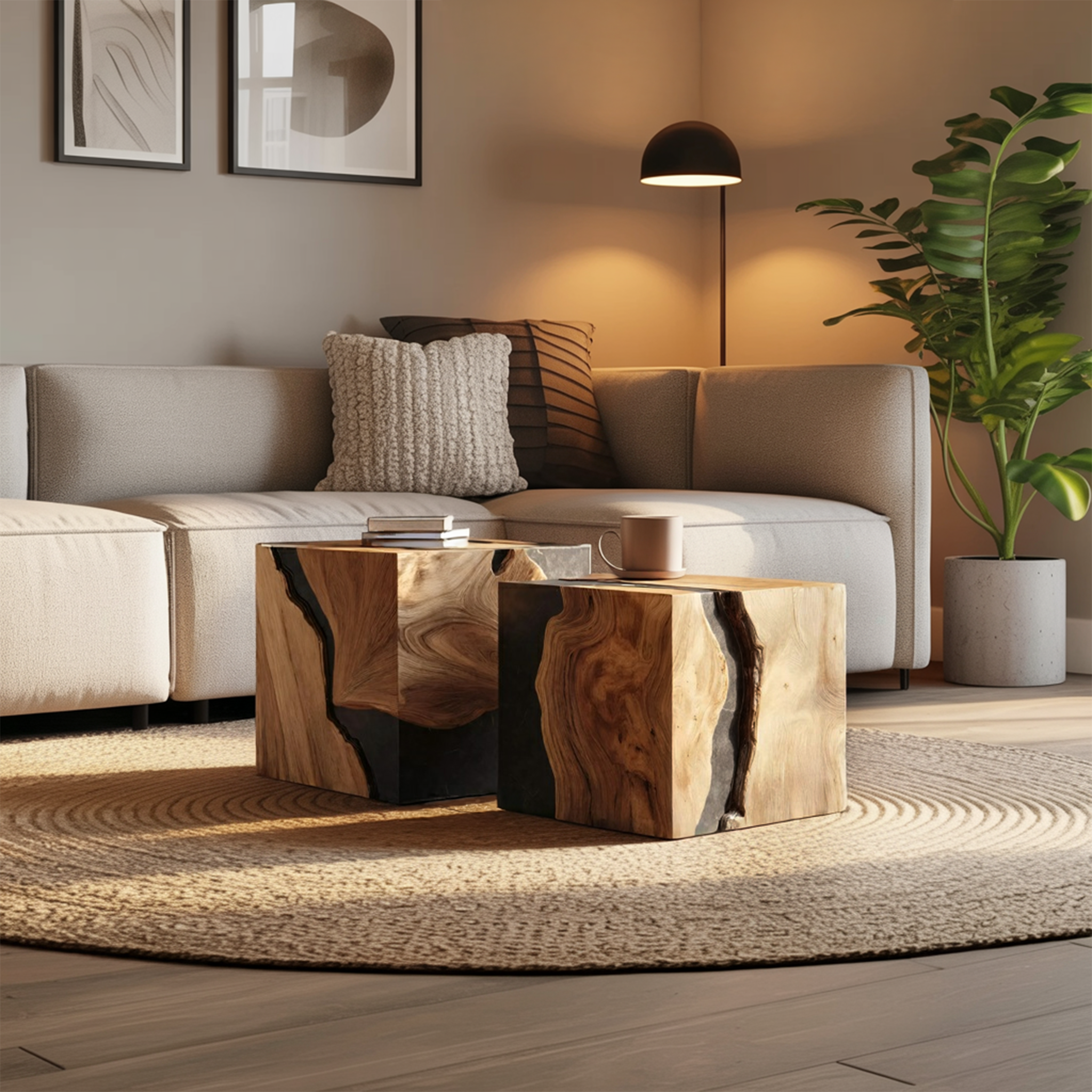 Mid Century Wooden Cube Coffee Table For Living Room Decor SILDTTNCF028