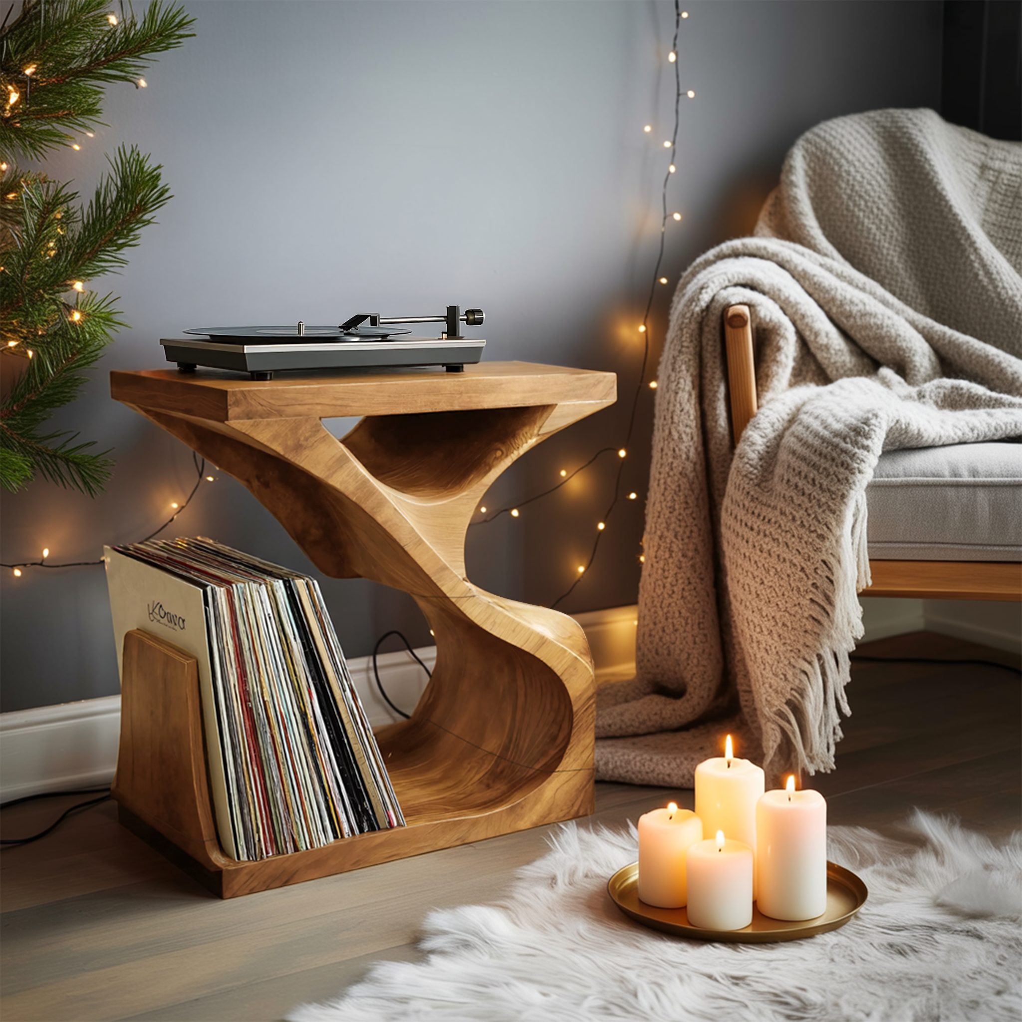 Modern Wooden Record Stand For Furniture Decor Holiday Gift SILDTTNCRS016