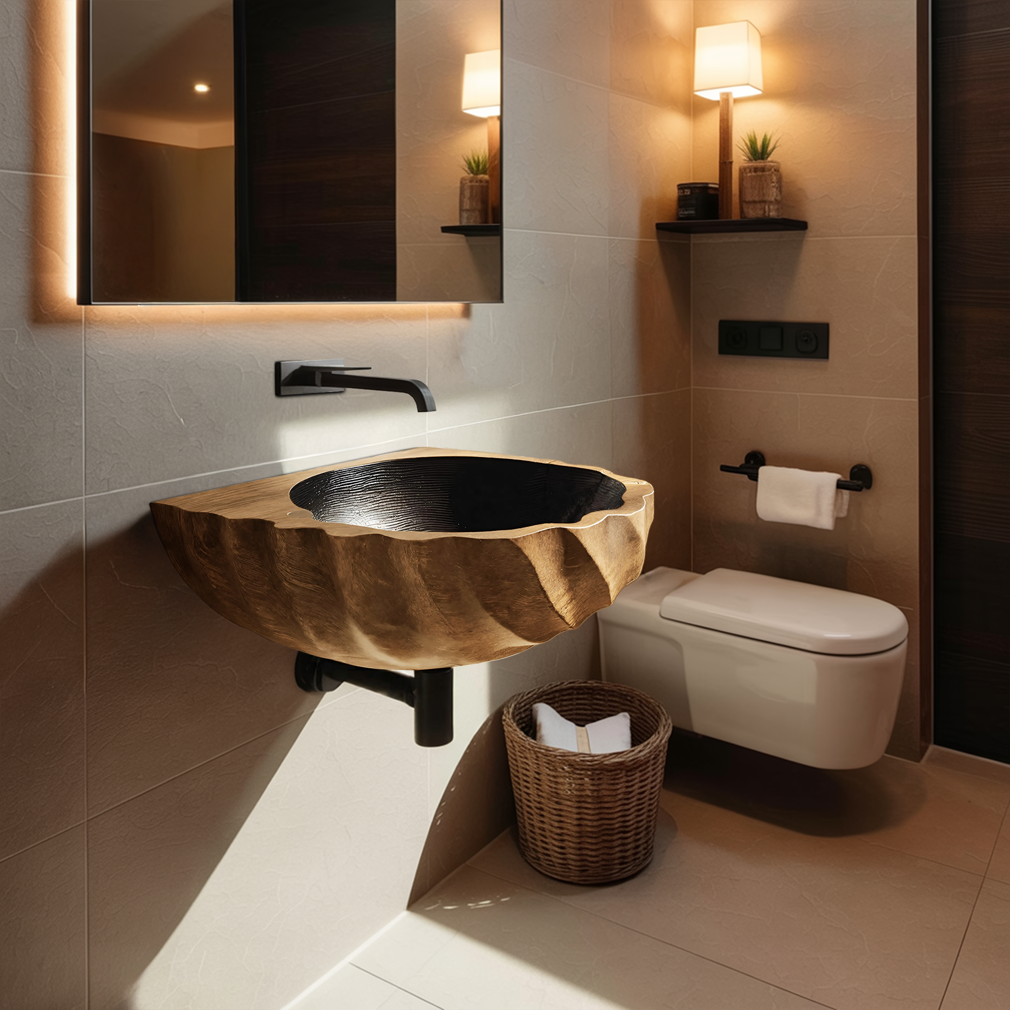 Modern Wooden Live Edge Wood Basin For Minimalist Bathroom Design SILDTTRVS029