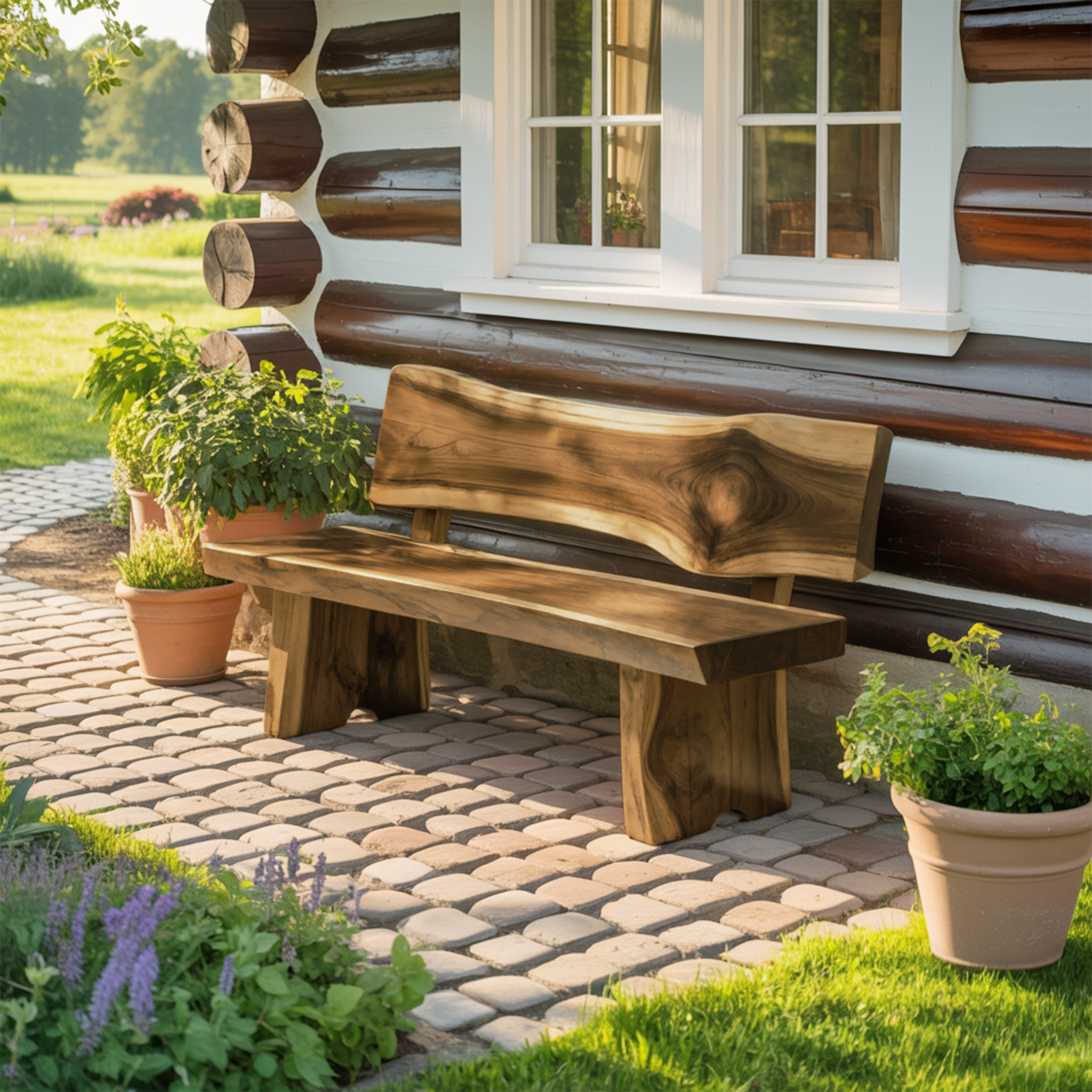 Contemporary Wood Bench With Sculpted Back For Patio Or Courtyard SITHTTCHR019