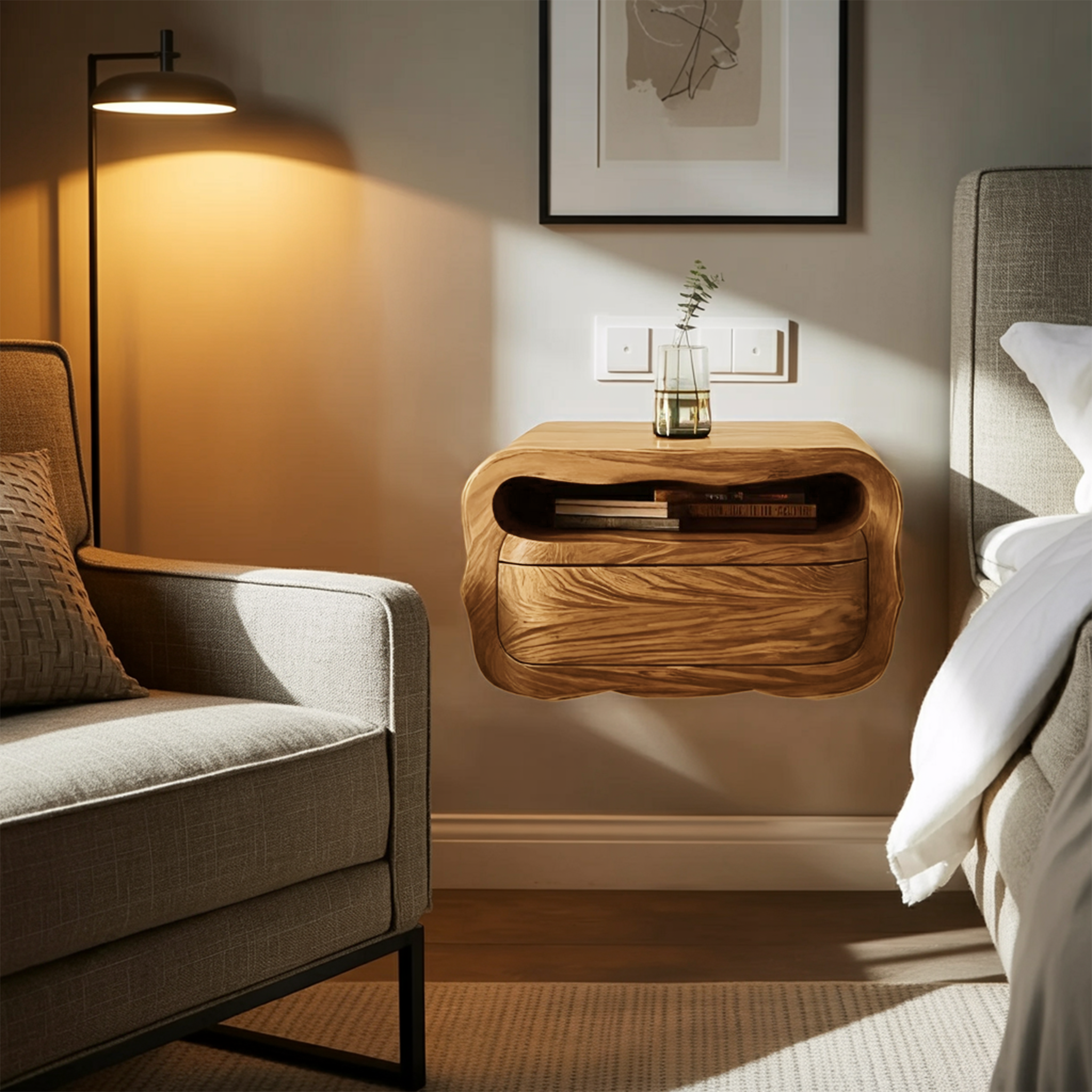 Modern Floating Nightstand With Soft Curves For Bedroom RTTHHNNS011