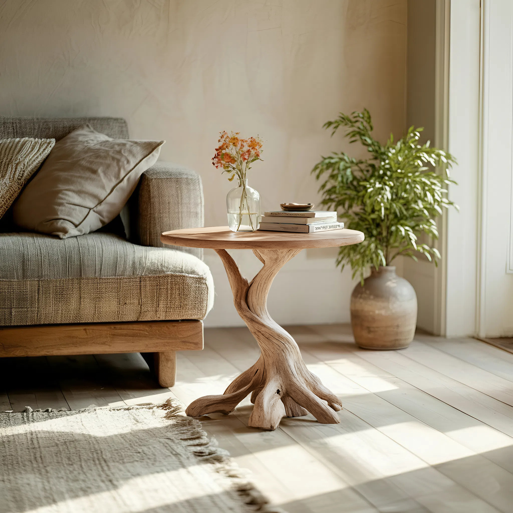 Rustic Solid Wood End Table For Living Room Stylish Wall Display SILDTTREN008