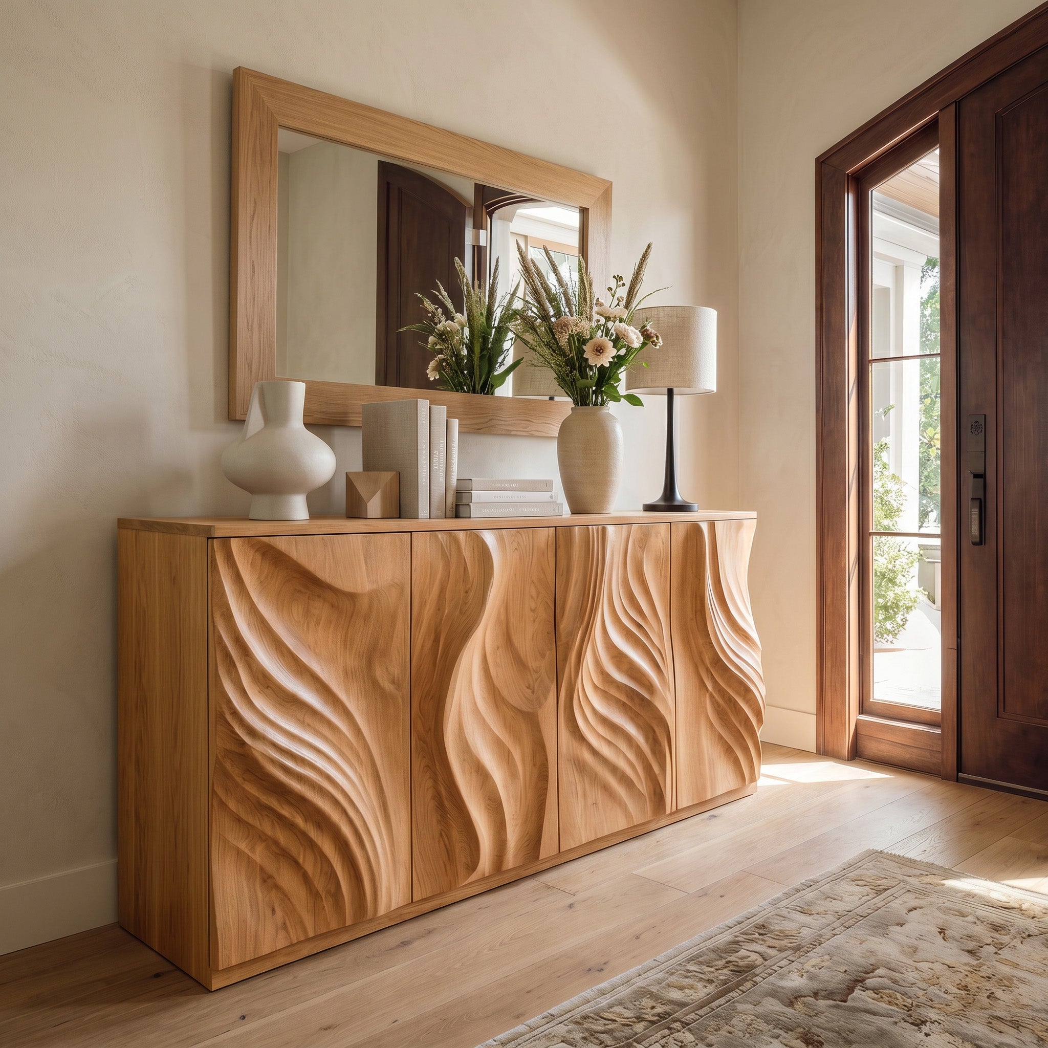 Luxury Credenza Sculpted Door Storage Furniture For Living RTTHHNSD006