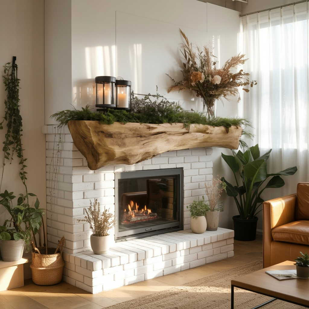 Rustic Fireplace Mantel With Solid Beam For Living Room SITHTTFS010