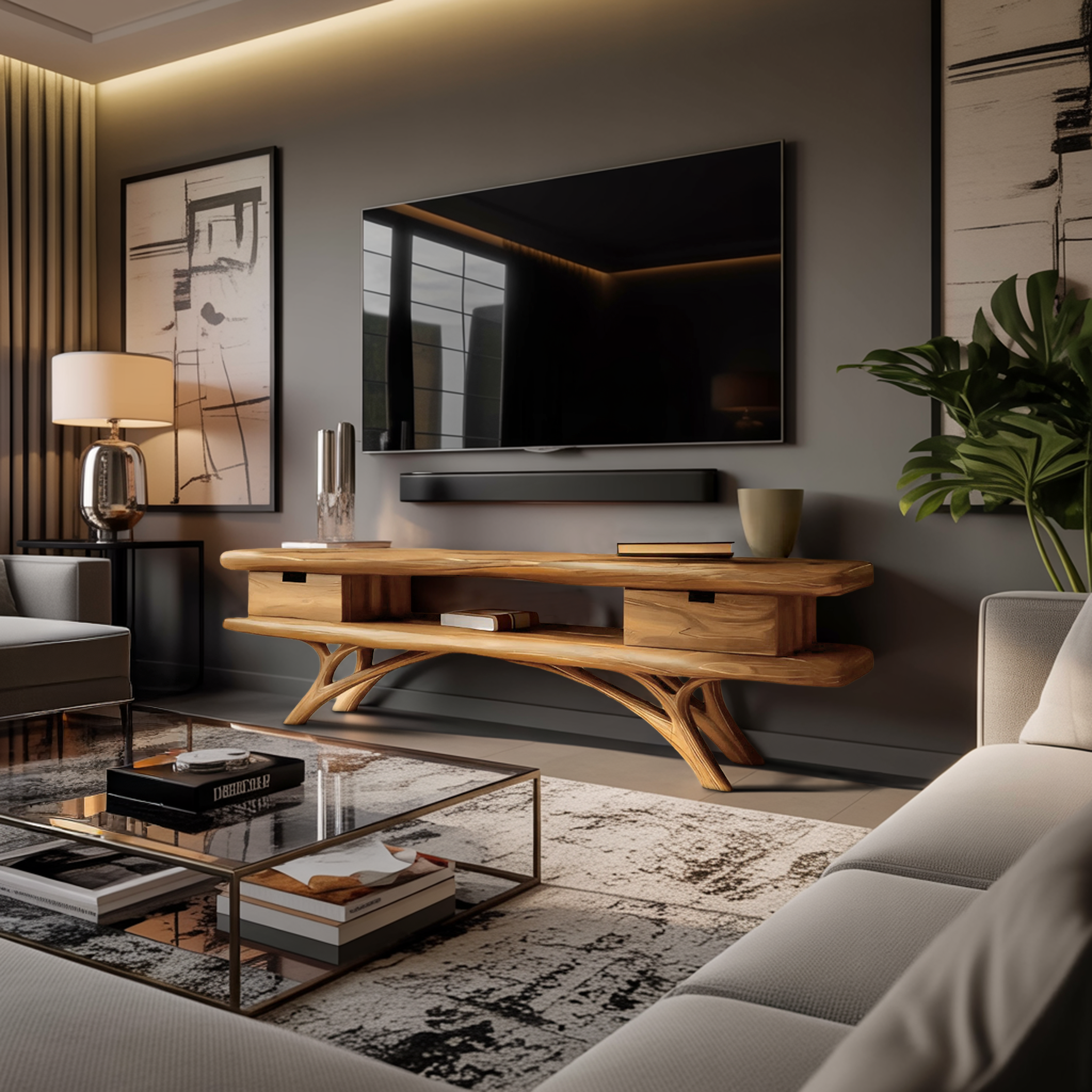 Artistic Curved TV Cabinet For Minimalist Interior Furniture RTTHTTTVC059