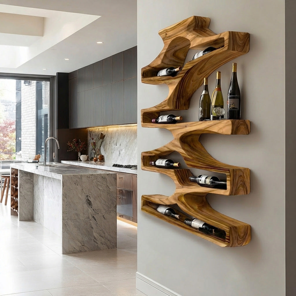 Contemporary Wall Wine Storage Natural Wood For Dining Room RTTHHNWH002