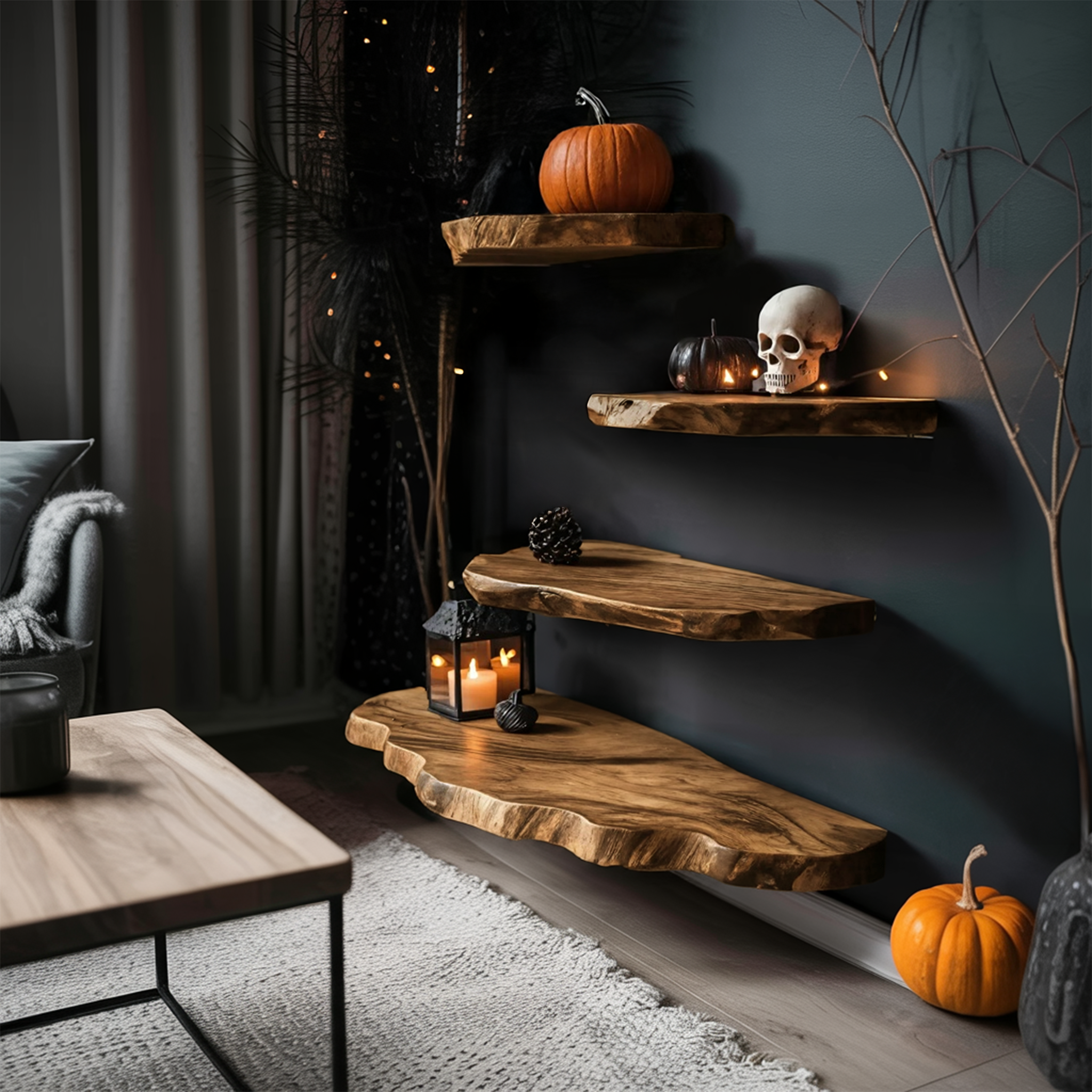 Mid Century Solid Wood Shelf For Bedroom Halloween Decor And Storage Space SILDTTRHFL004