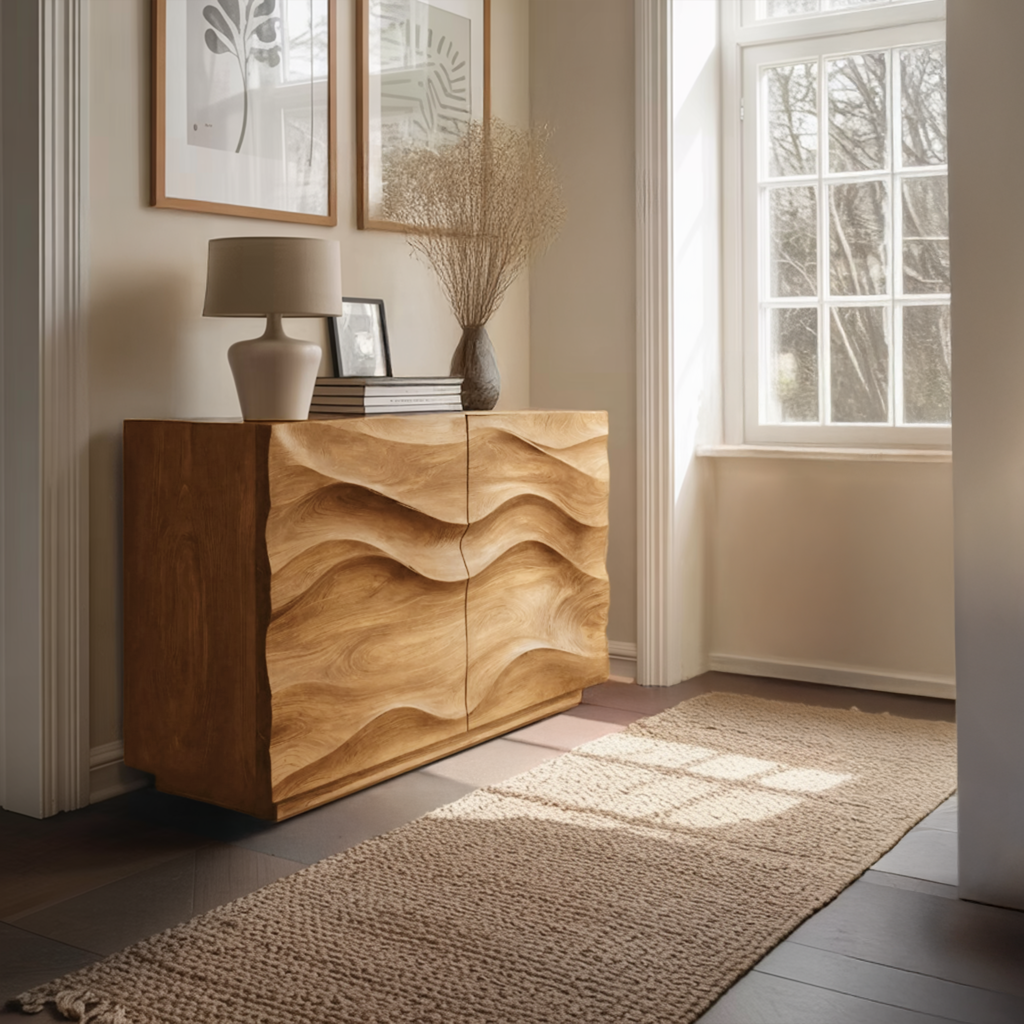 Contemporary Sideboard Sculptural Carved For Living Room RTTHHNSD009