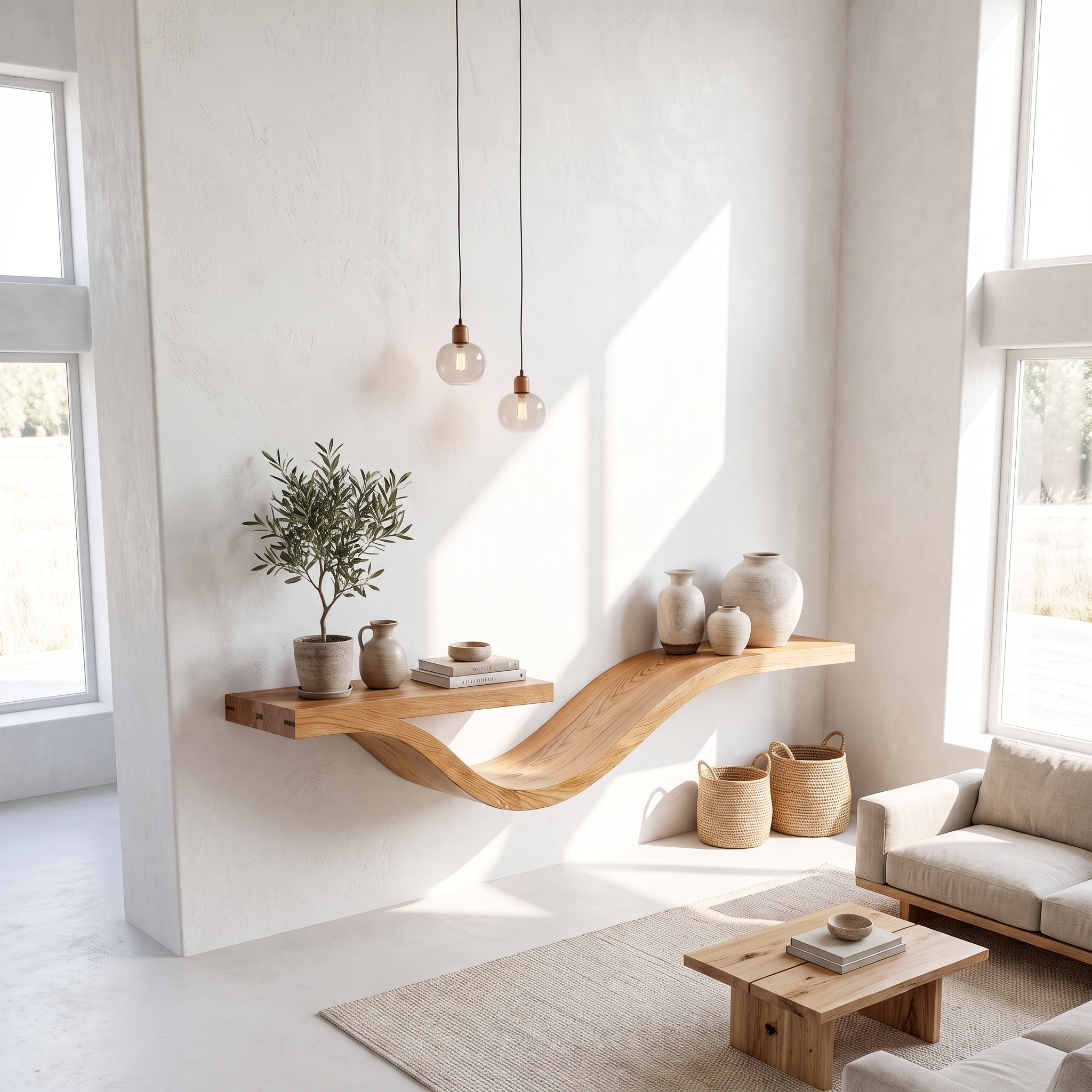 Rustic Wavy Floating Shelf Live Edge Decorative For Living Room SINLSAWV008