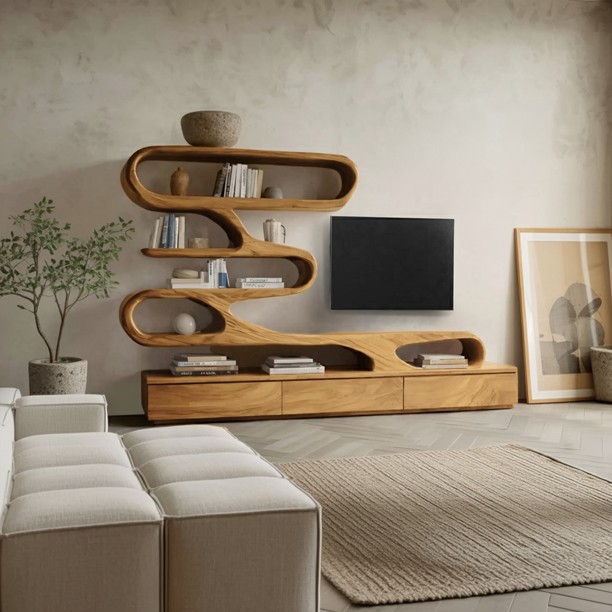 Modern Organic Wall TV Shelf System For Living Room SITHHNTVC036