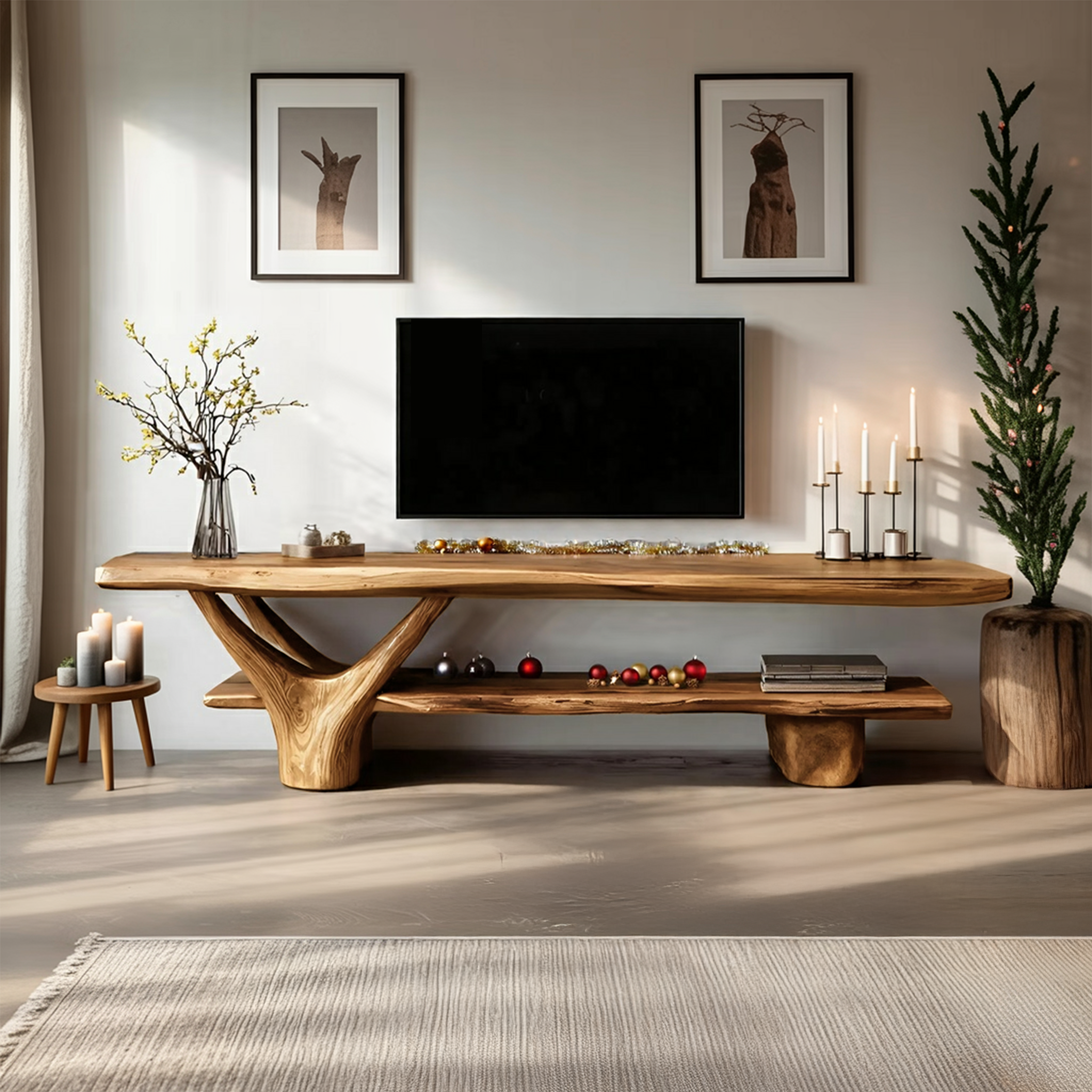 Handcrafted Wooden Live Edge TV Console For Holiday Entryway Design SILDTTNCTV011