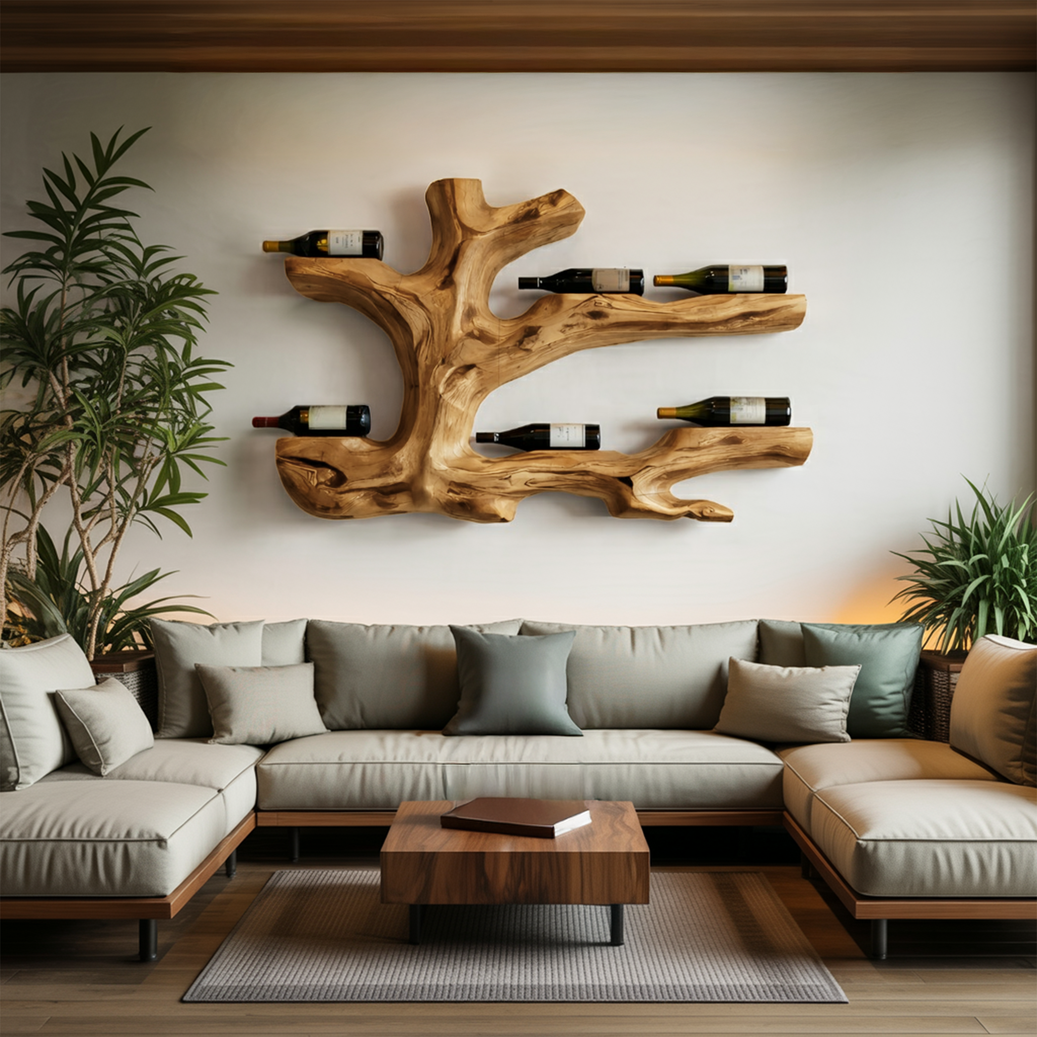 Rustic Live Edge Wine Rack Wall Hanging For Home Interiors RTTHTTWH008