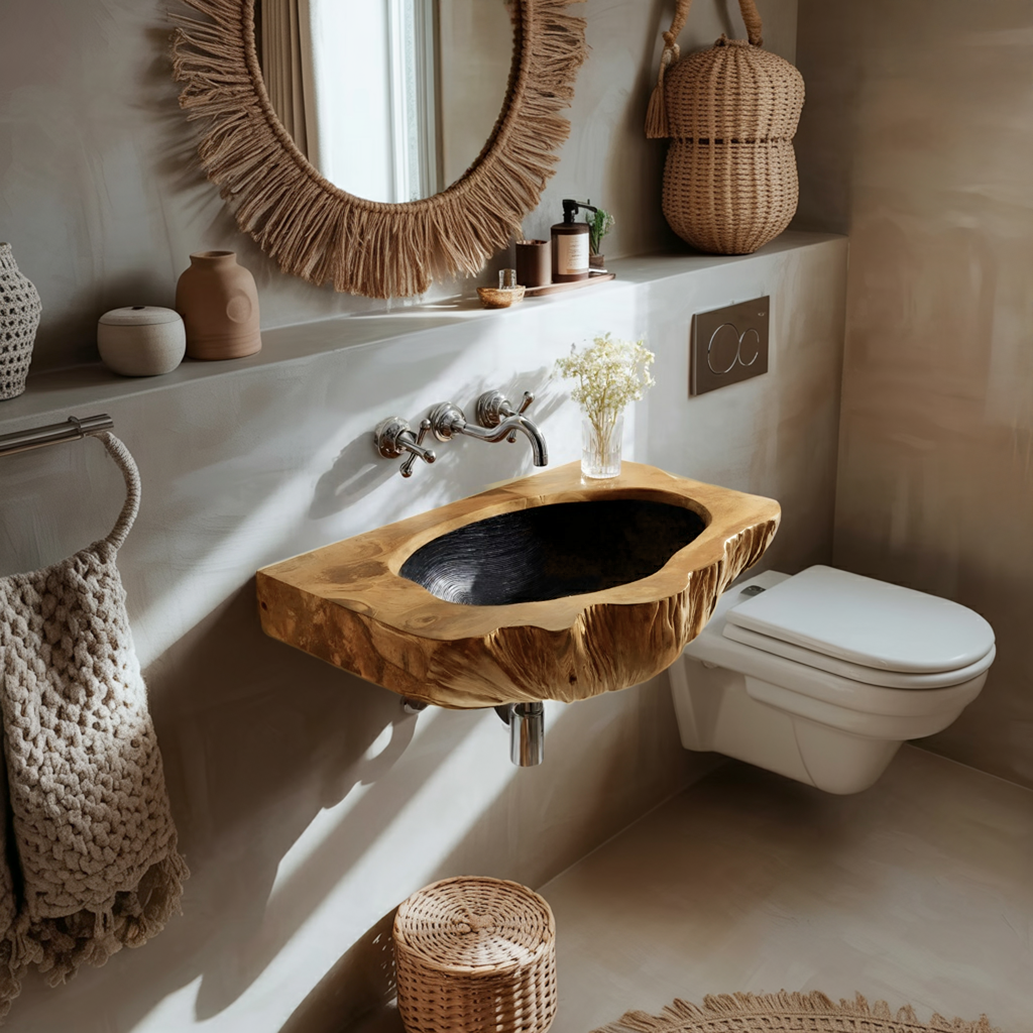 Mid Century Wall Mounted Wooden Bathroom Sink For Unique Bathroom Decor SILDTTNVS057