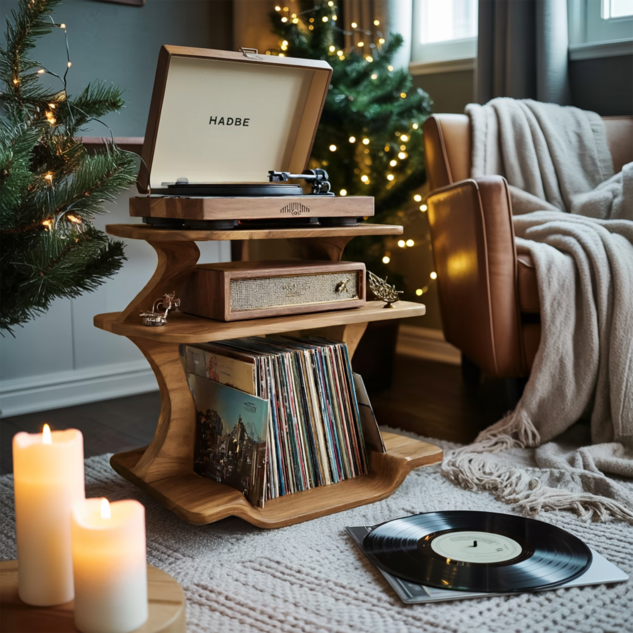Mid Century Wooden Record Stand For Christmas Vinyl Lovers SILDTTNCRS013