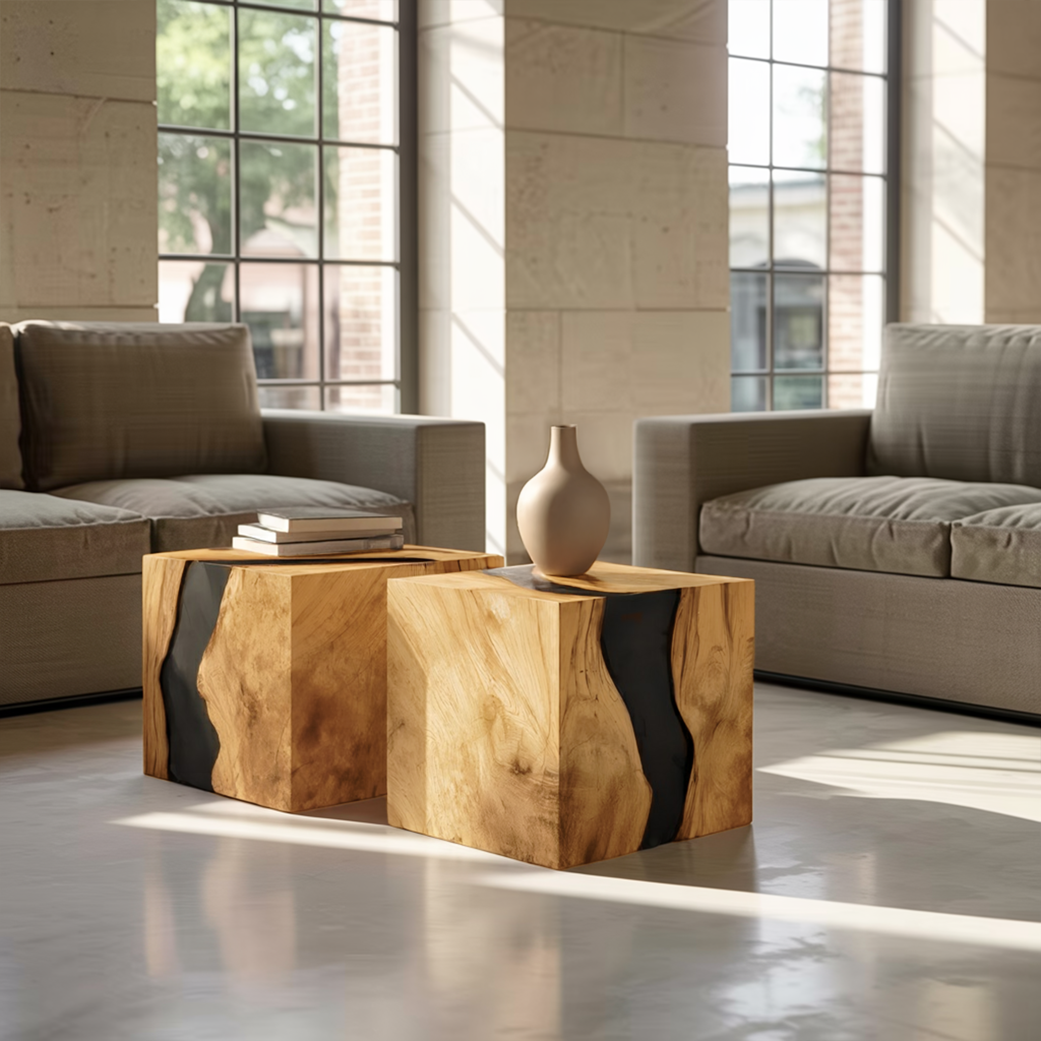 Handcrafted Solid Wood Cube Table For Natural Decor Home SILDTTNCF046