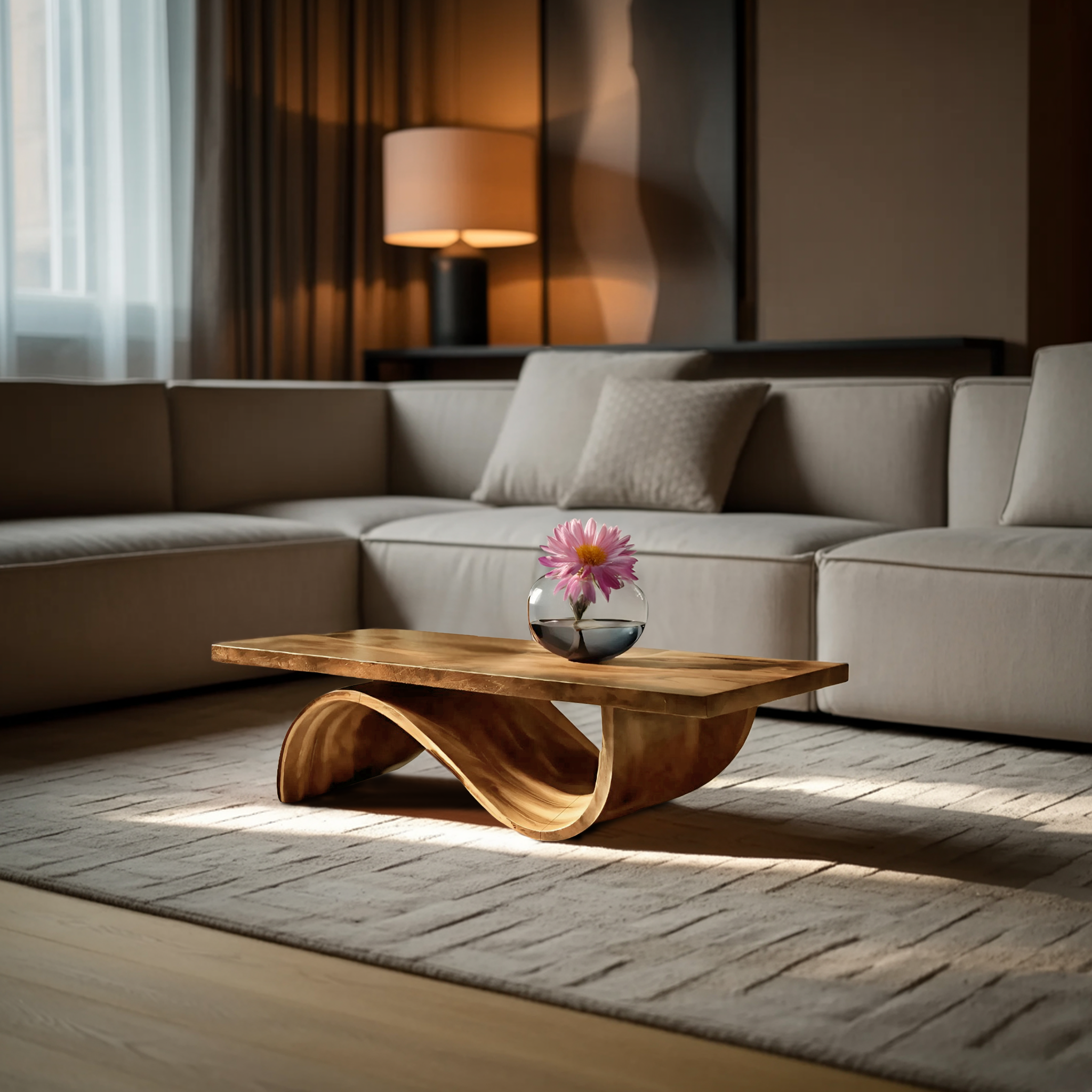 Artistic Coffee Table Curved Base Design For Living Decor RTTHTTCF022