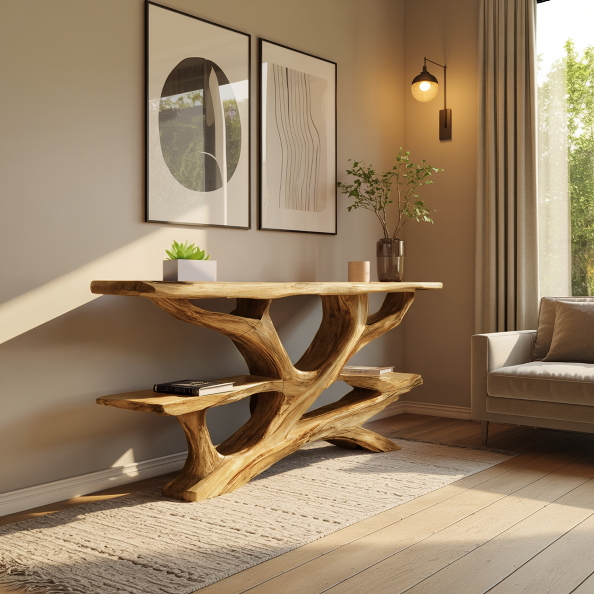 Handcrafted Wooden Live Edge Console Table For Luxury Living Room Decor SILDTTNCS047