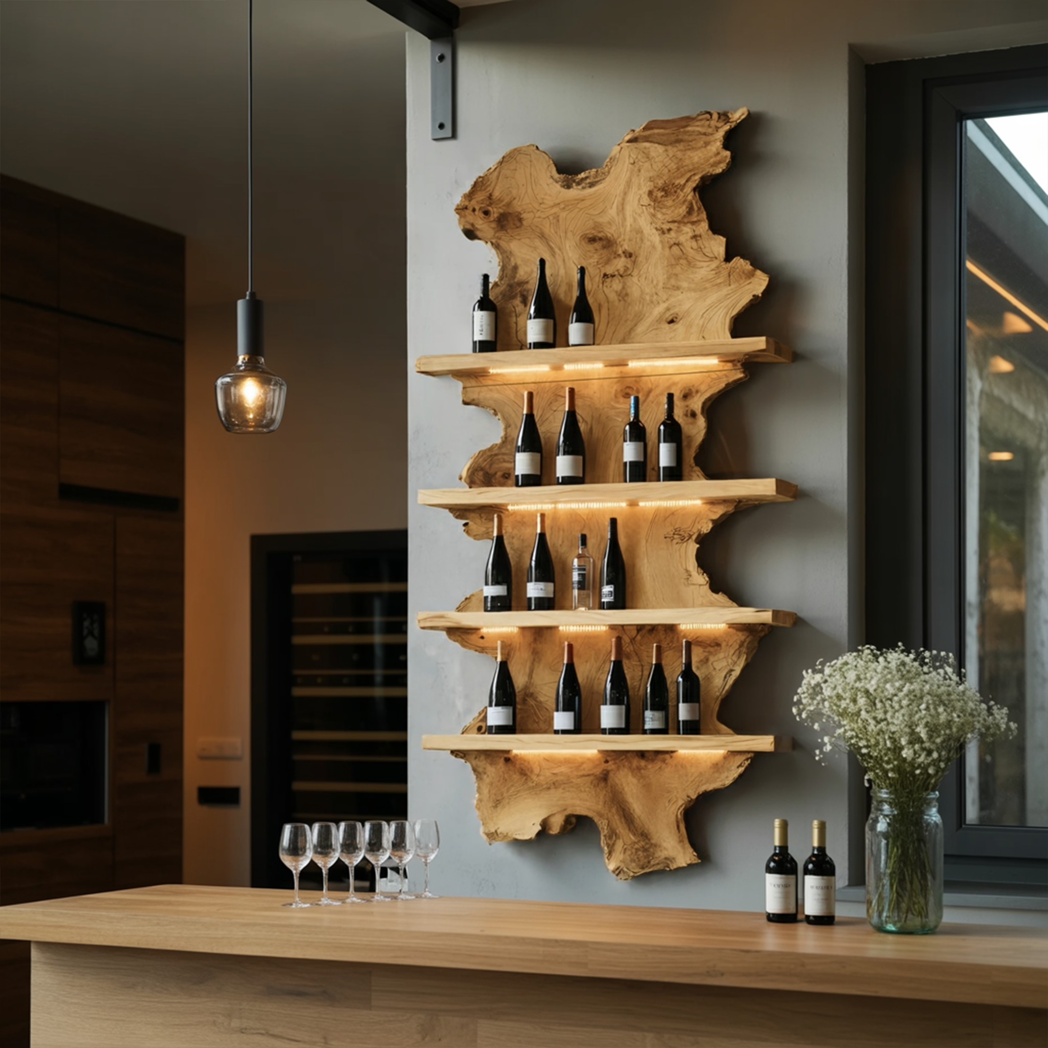 Mid Century Live Edge Wine Holder For Bar Decor And Home Art SILDTTRWH060