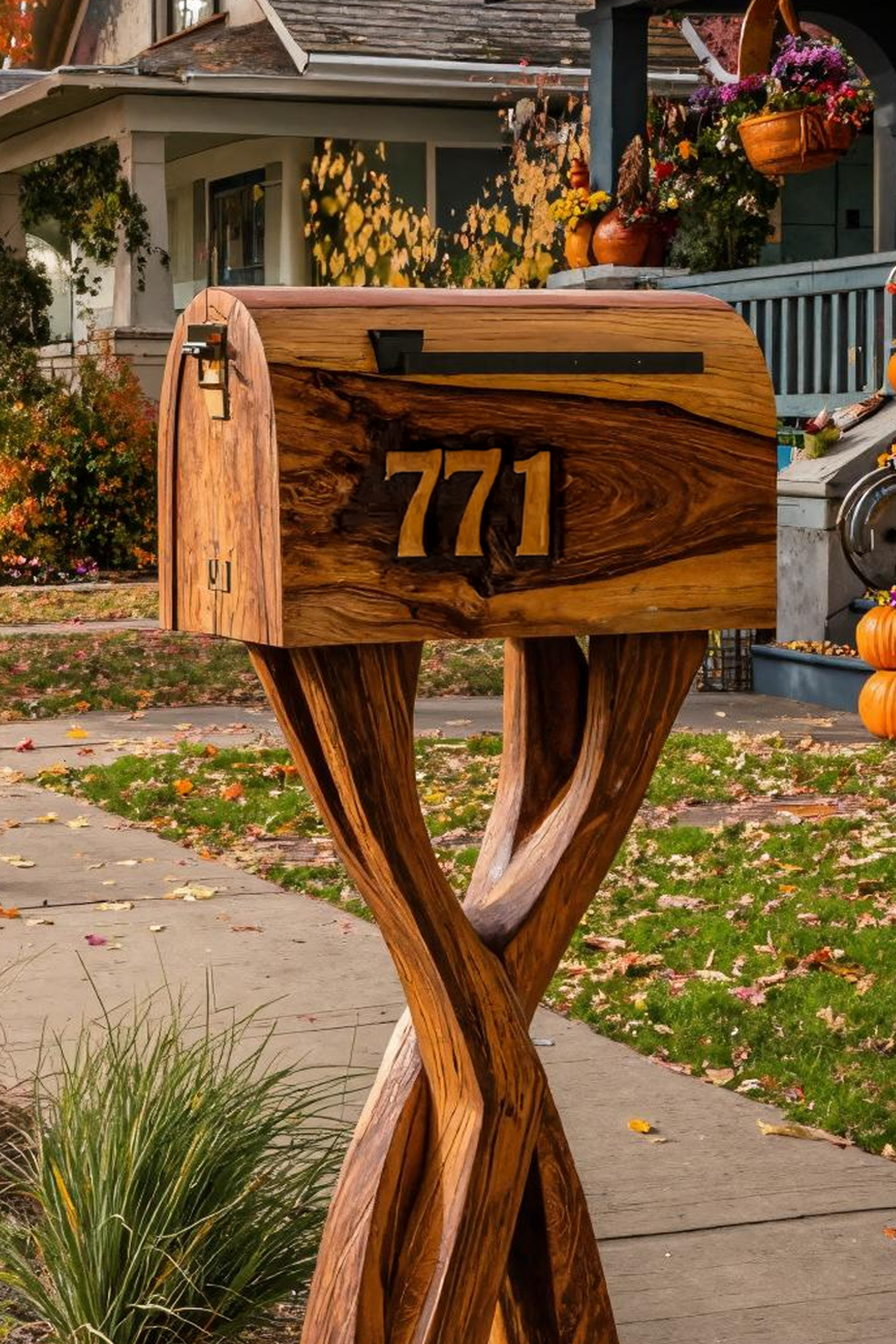 Mid Century Wooden Sculpture Mailbox For Garden Rustic Decoration SILDTTRMB013