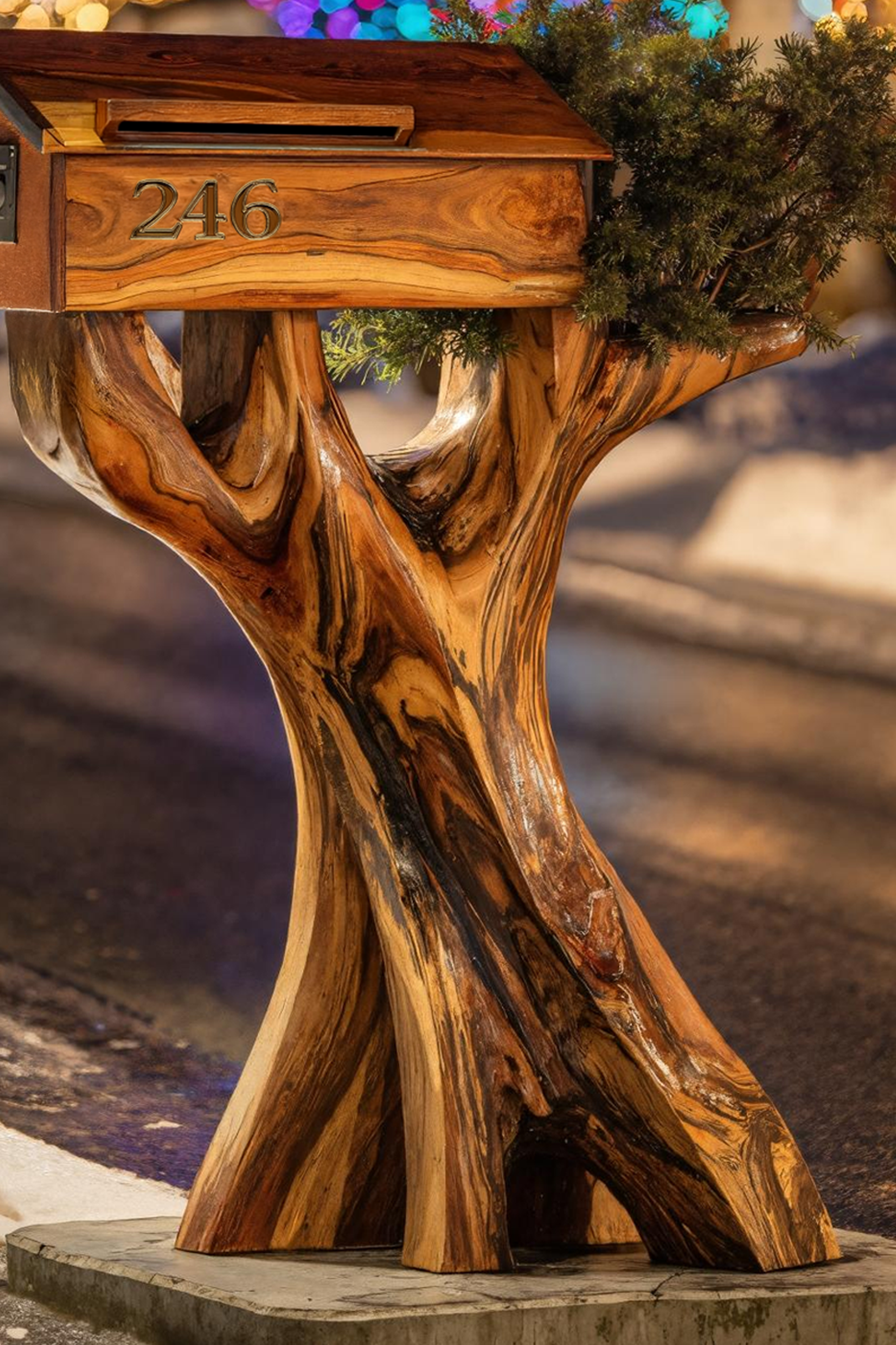 Mid Century Solid Wood Sculpture Mailbox For Patio Outdoor Decor SILDTTRMB017