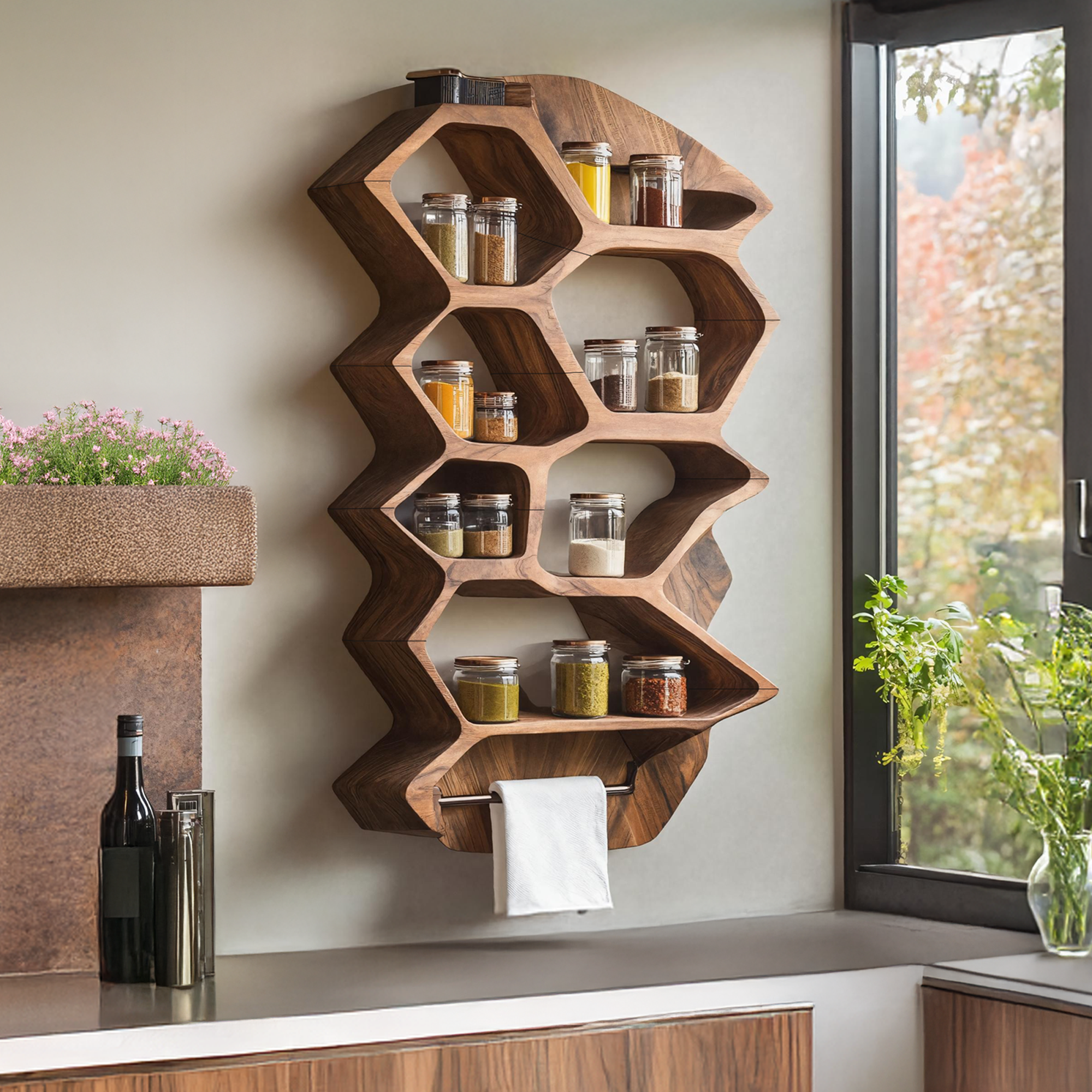 Rustic Wooden Spice Rack Shelf For Entryway Or Kitchen SILDTTRSRS017