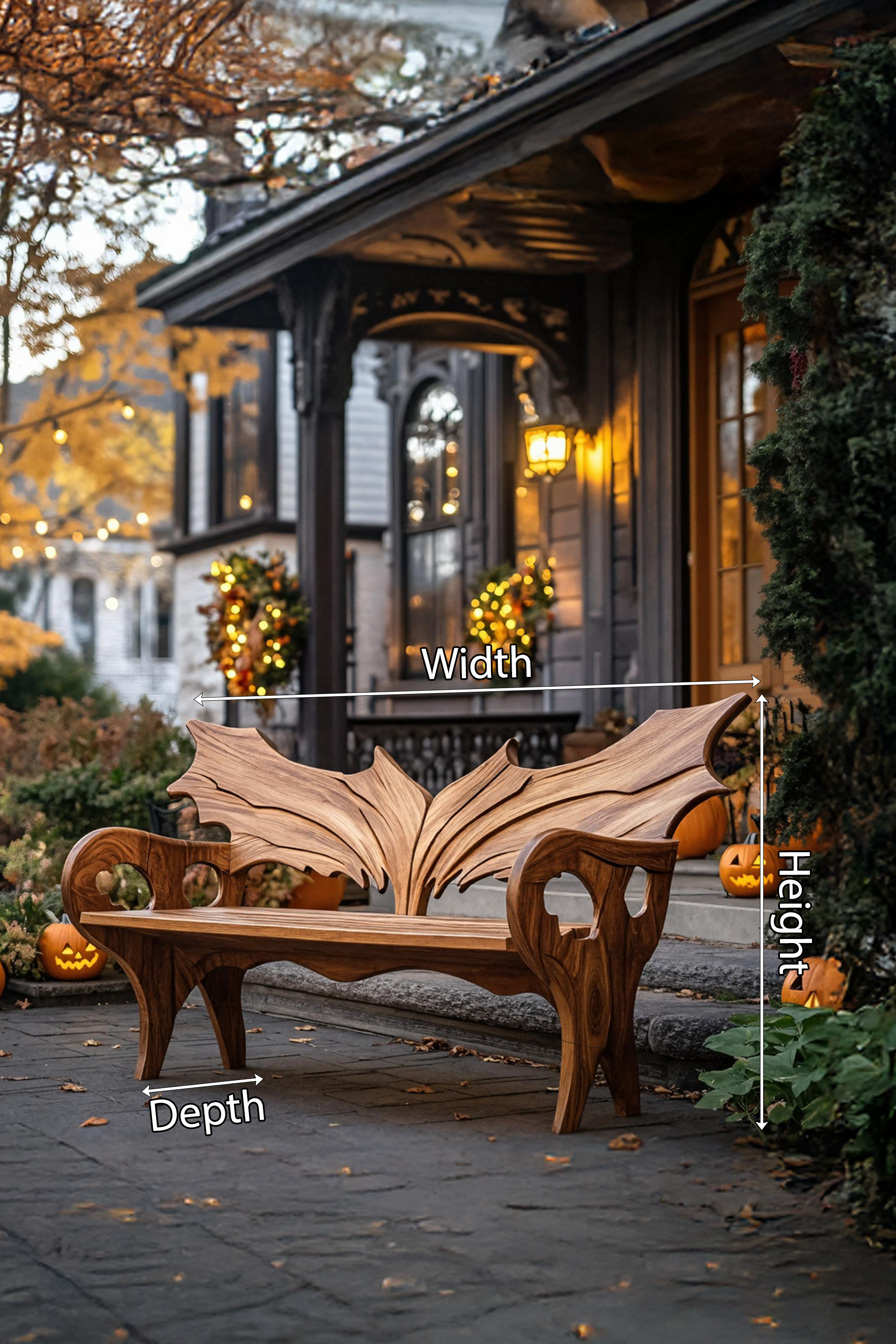 Farmhouse Solid Wood Halloween Bench For Festive Outdoor Decor SILDTTNHOB017