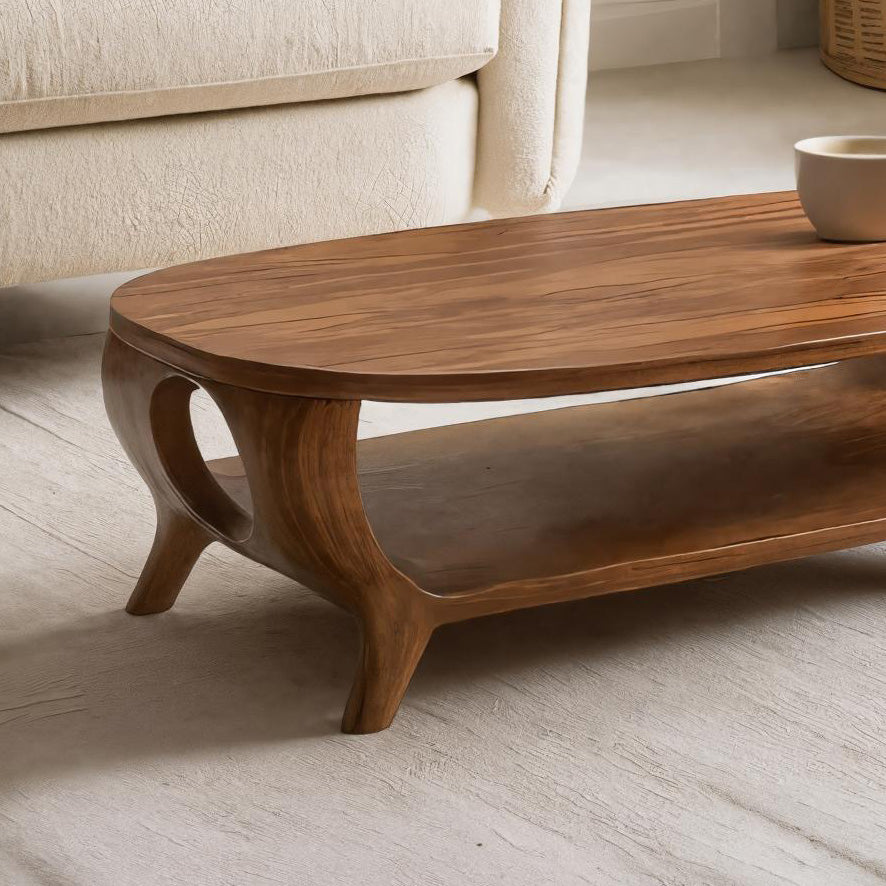 Organic Curved Coffee Table With Shelf For Living Room Decor RTTHHNCF034