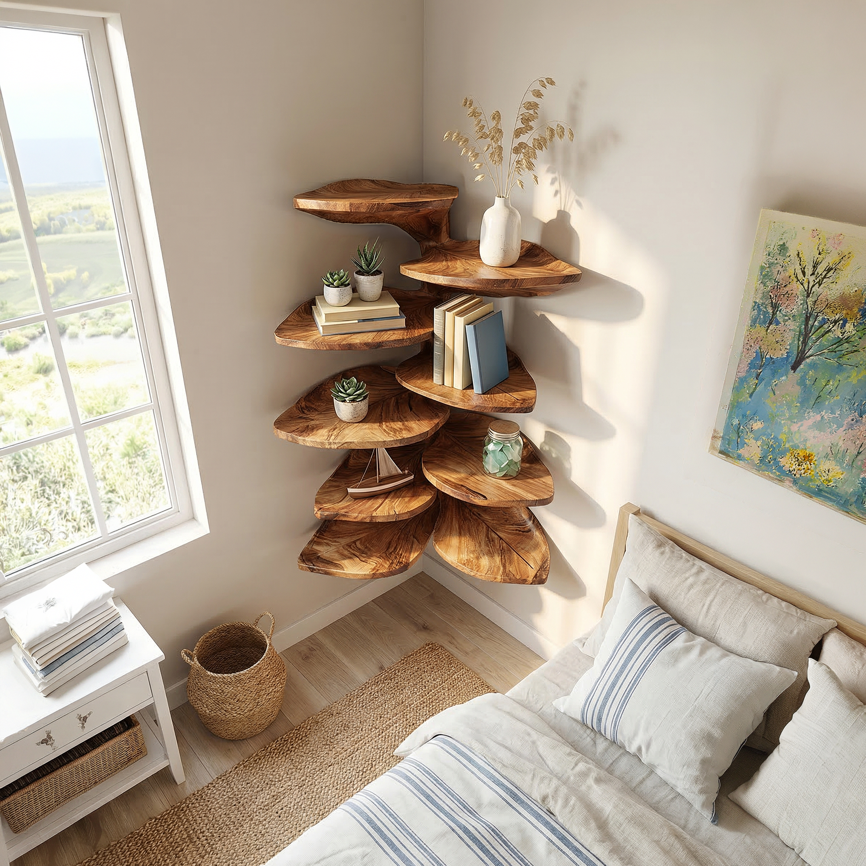 Modern Leaf Corner Shelf Entryway Wall Organizer Display SILDTTRCLS009