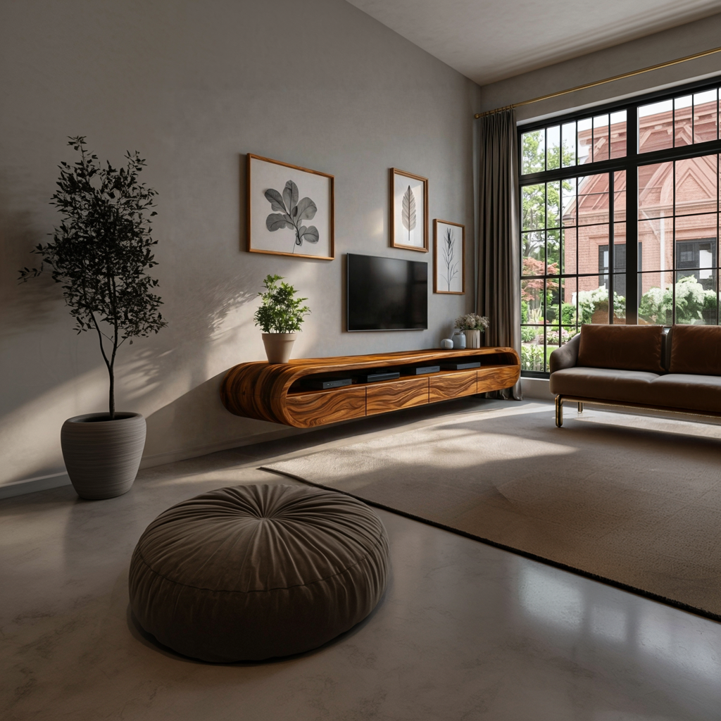 Modern Floating TV Console With Rounded Edge For Living Room SITHTTTVC022