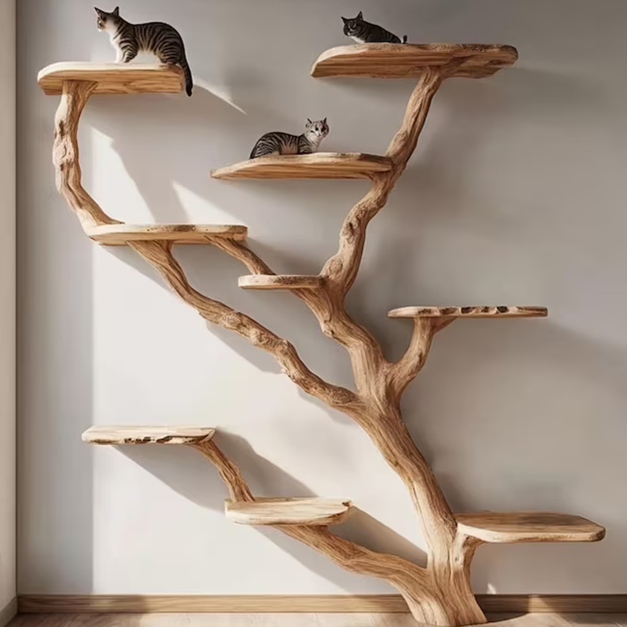 Natural Solid Wood Cat Tree Stylish Cat Furniture SINLTT007