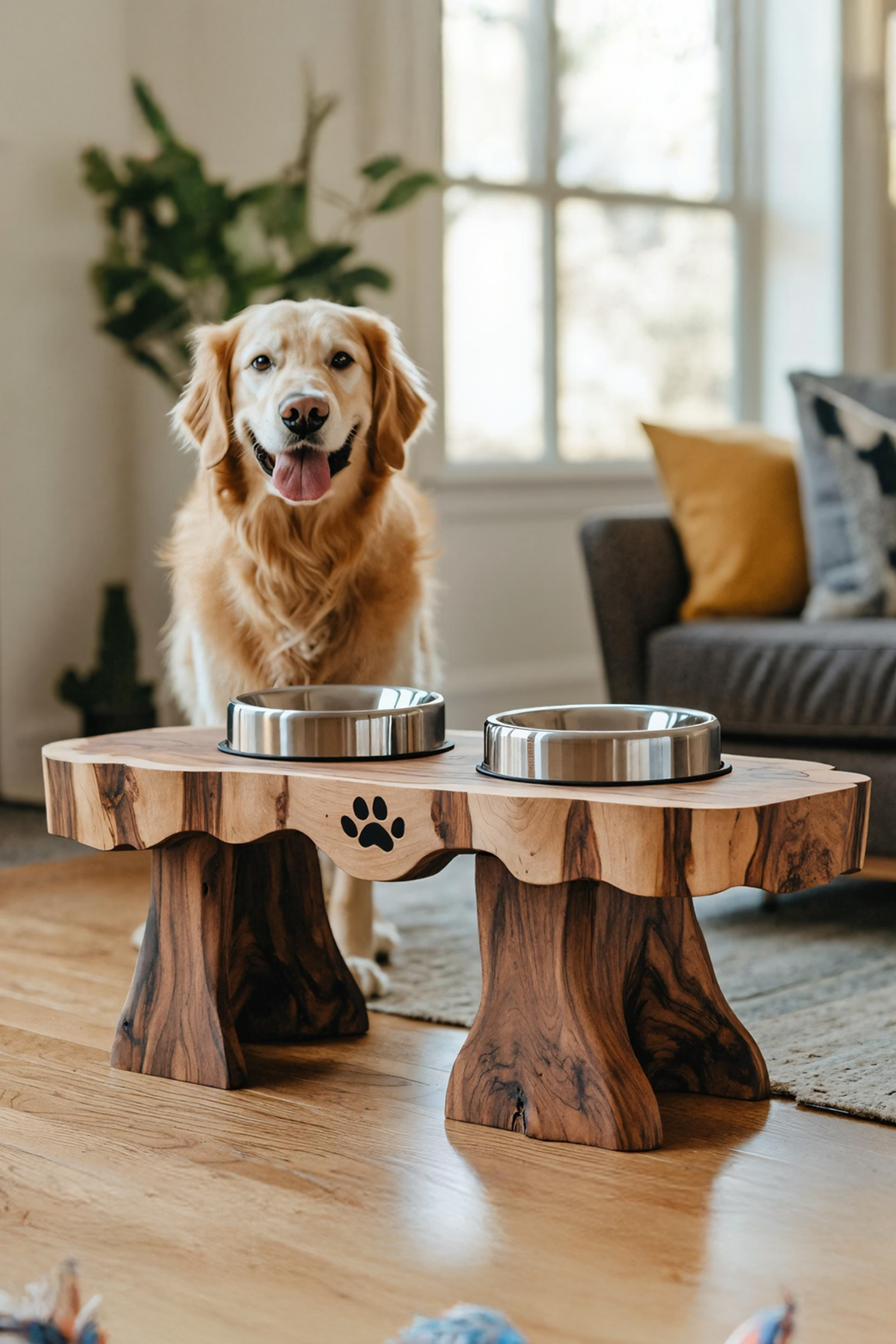 Mid Century Dog Feeding Stand With Bowl Included SILDTTRDBS018