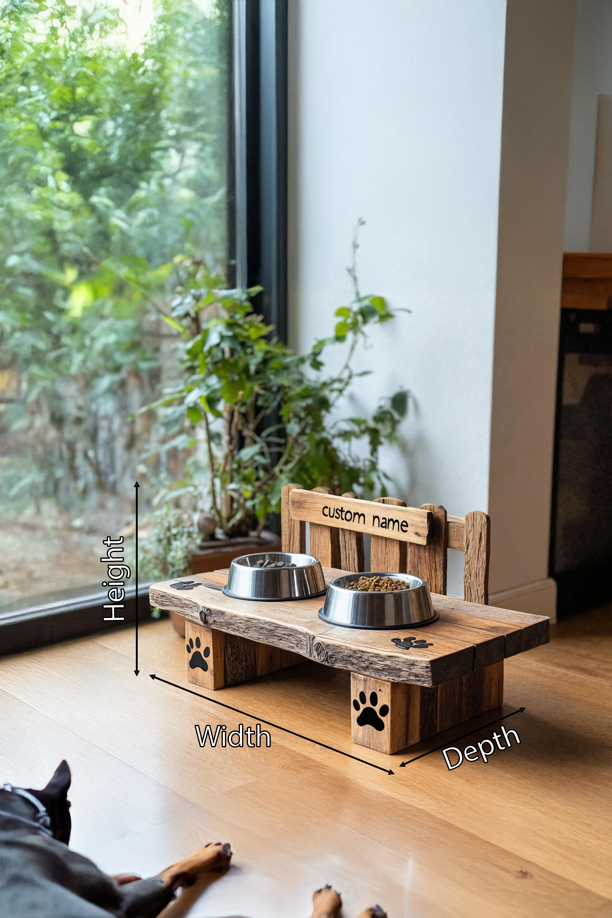 Wooden Dog Feeding Stand Mid Century For Pet Use SILDTTRDBS014