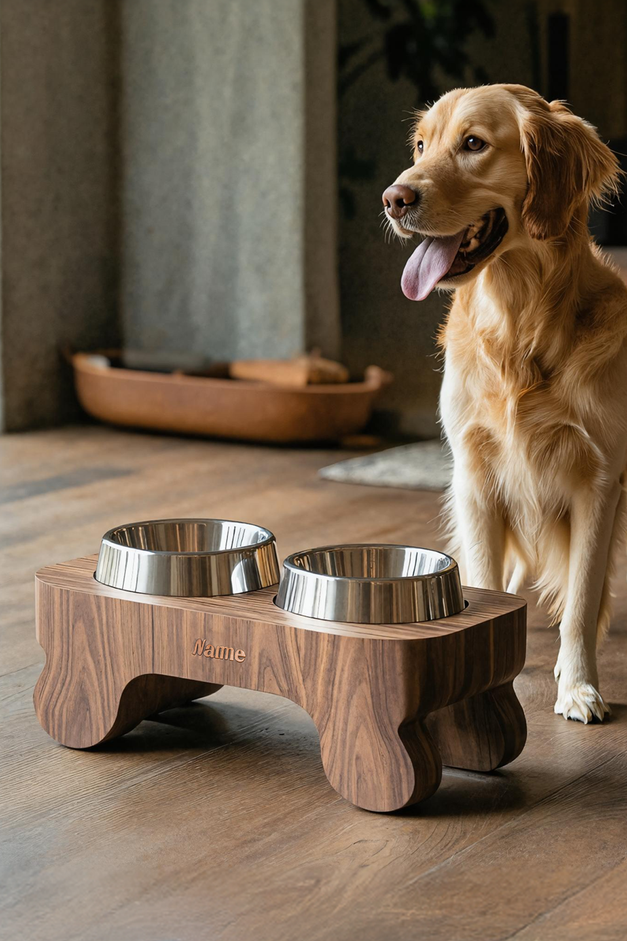 Mid Century Dog Feeder Stand For Pet Food Storage SILDTTRDBS010