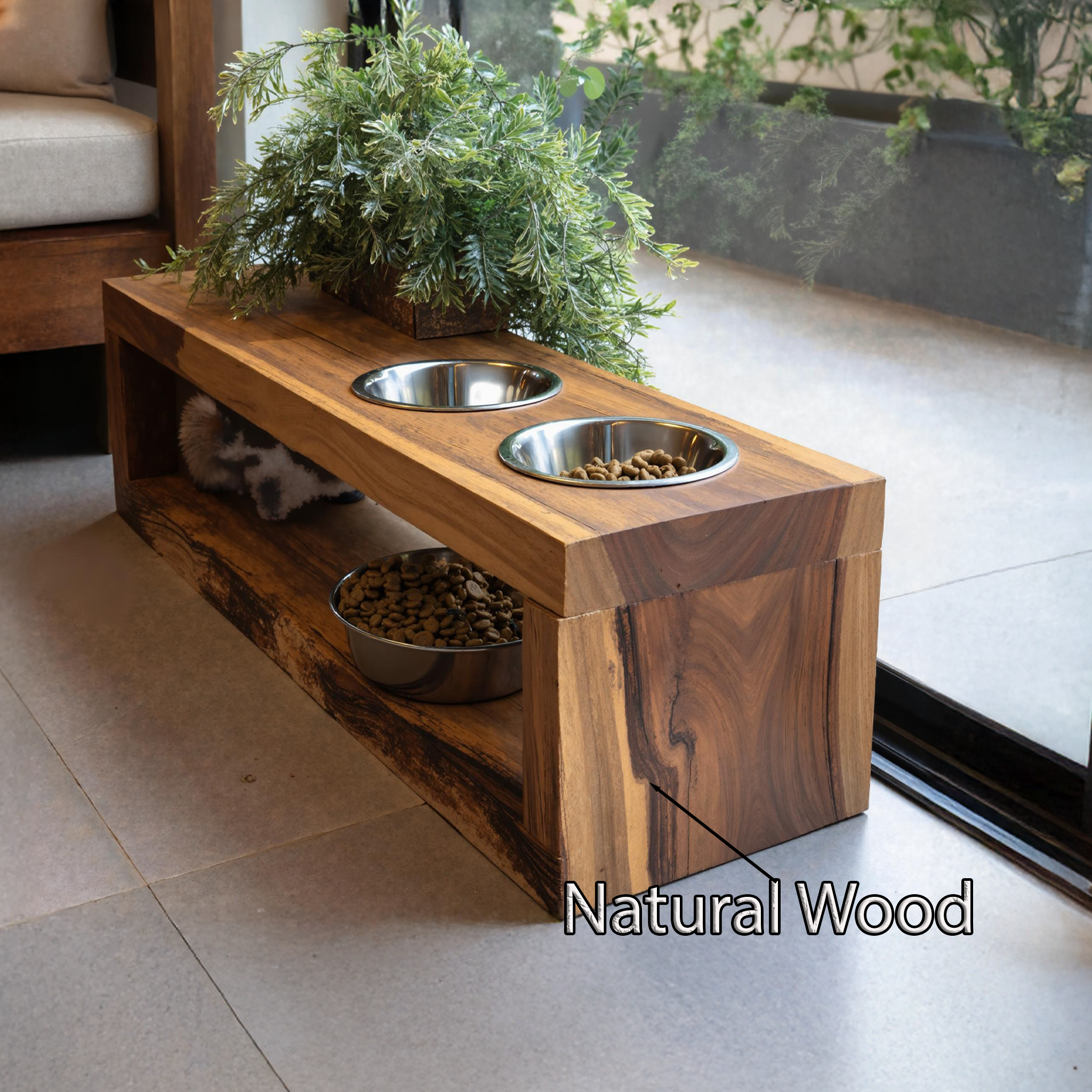 Handcrafted Pet Bowl Holder Elevated Feeding SILDTDBS006