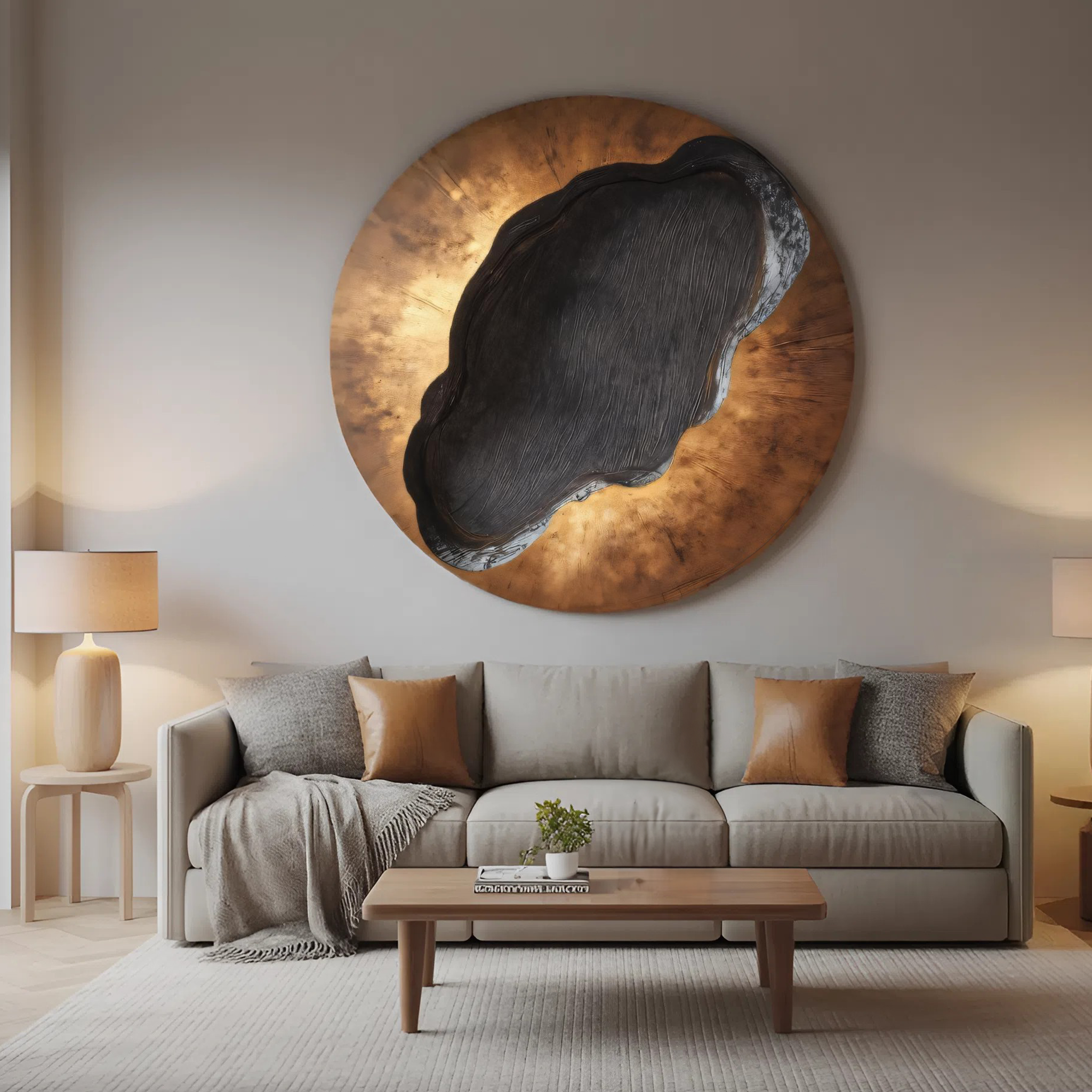 Mid Century Wooden Round Sculpture For Living Room Decor SILDTTNWA028
