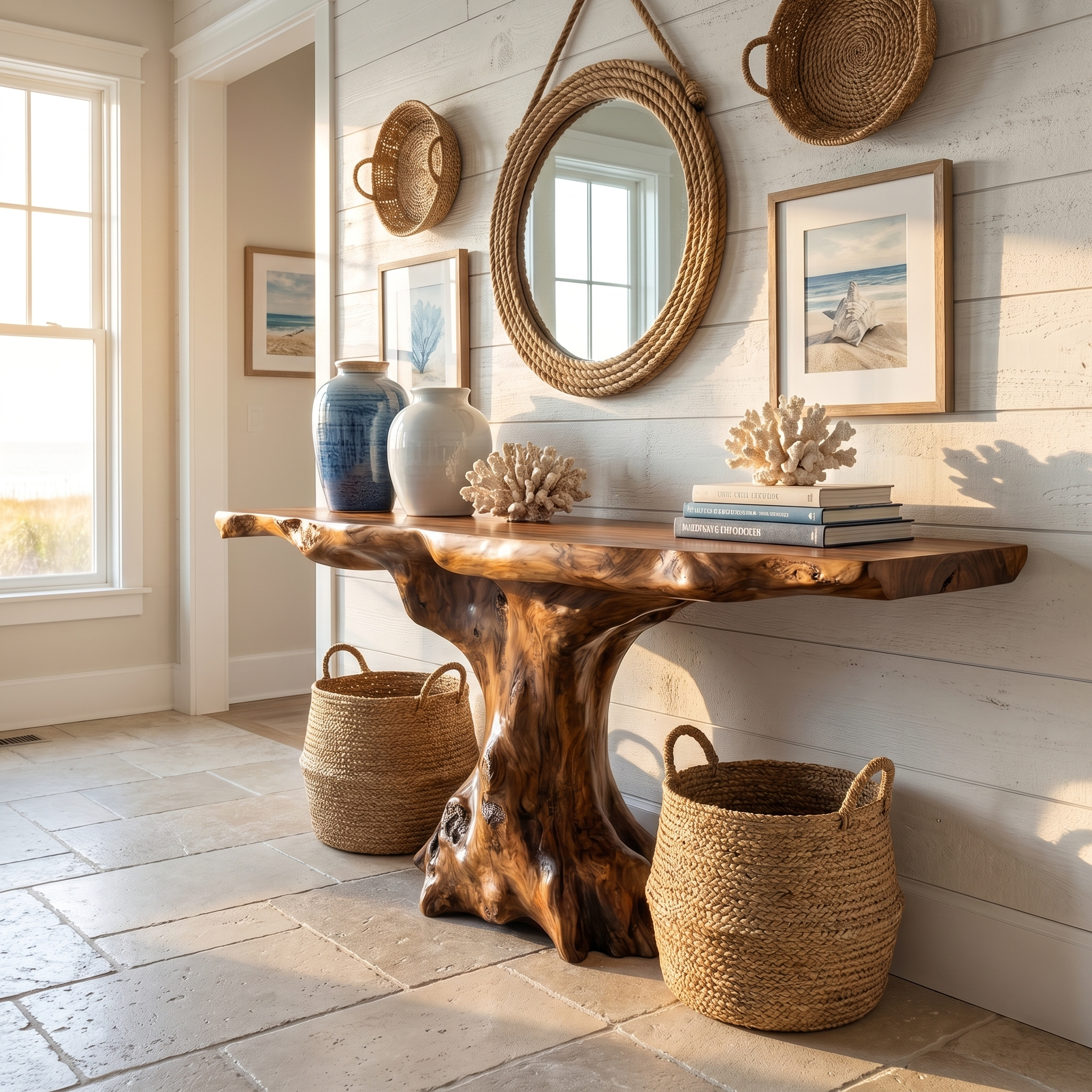 Rustic Console Table Organic Wood Slab Artist Studio SINLSACS383
