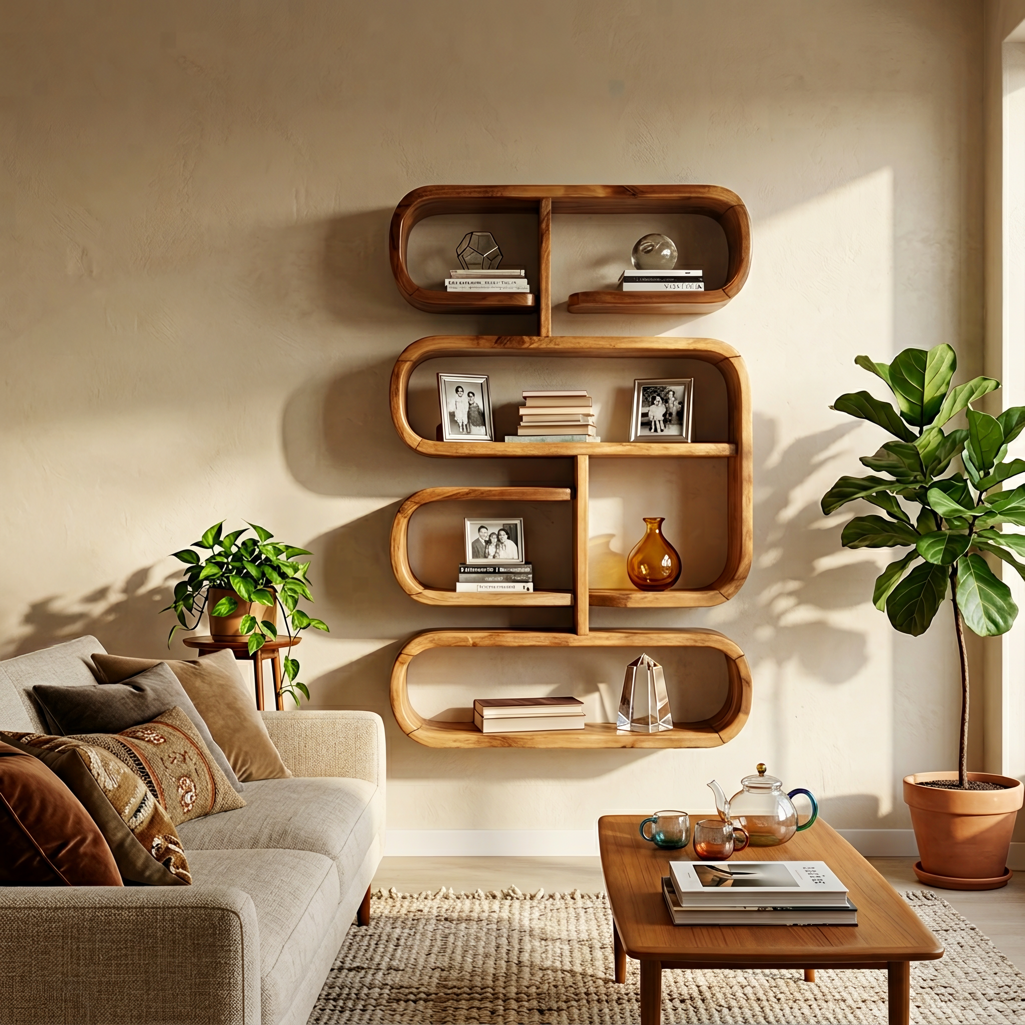 Mid Century Live Edge Display Shelf For Living Room Storage SILDTTRWMS018