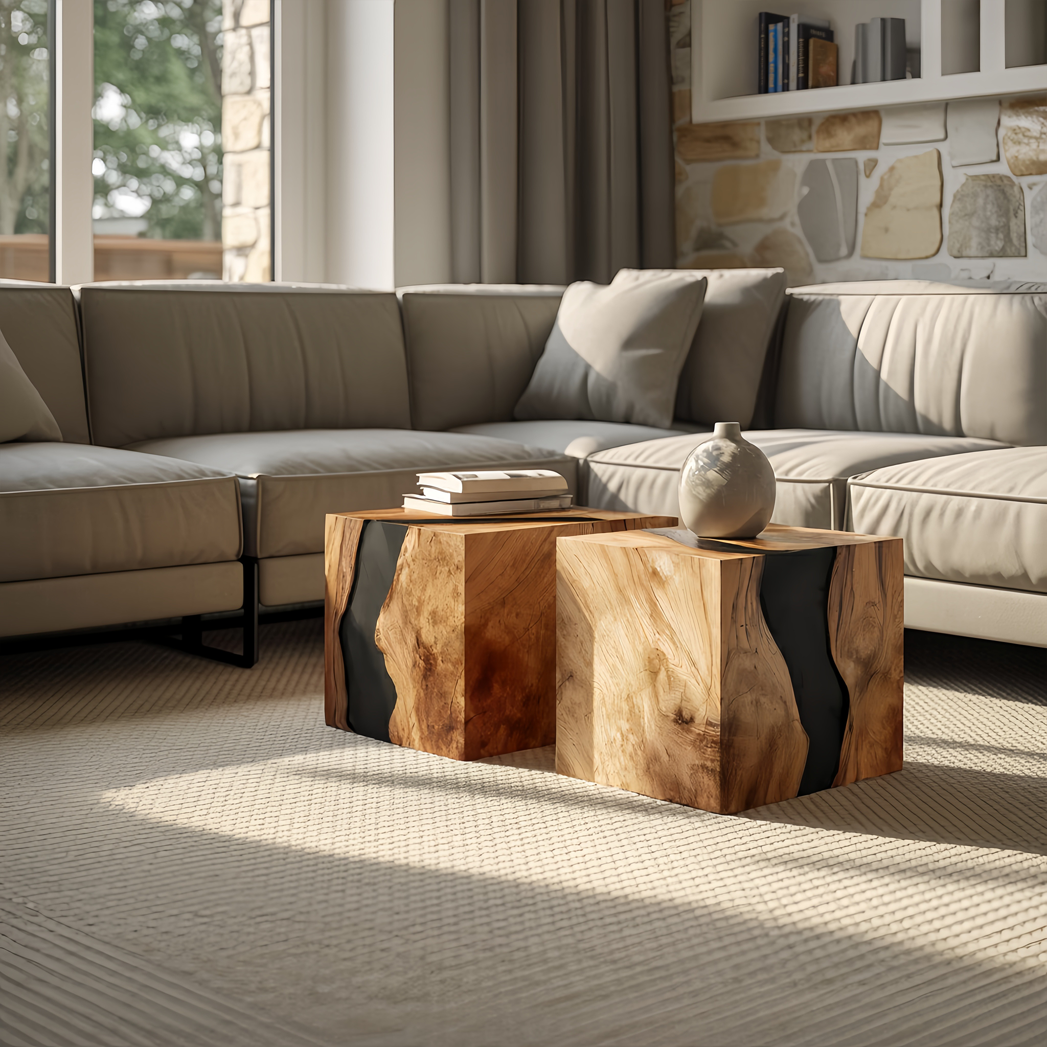 Handcrafted Solid Wood Cube Table For Natural Decor Home SILDTTNCF046