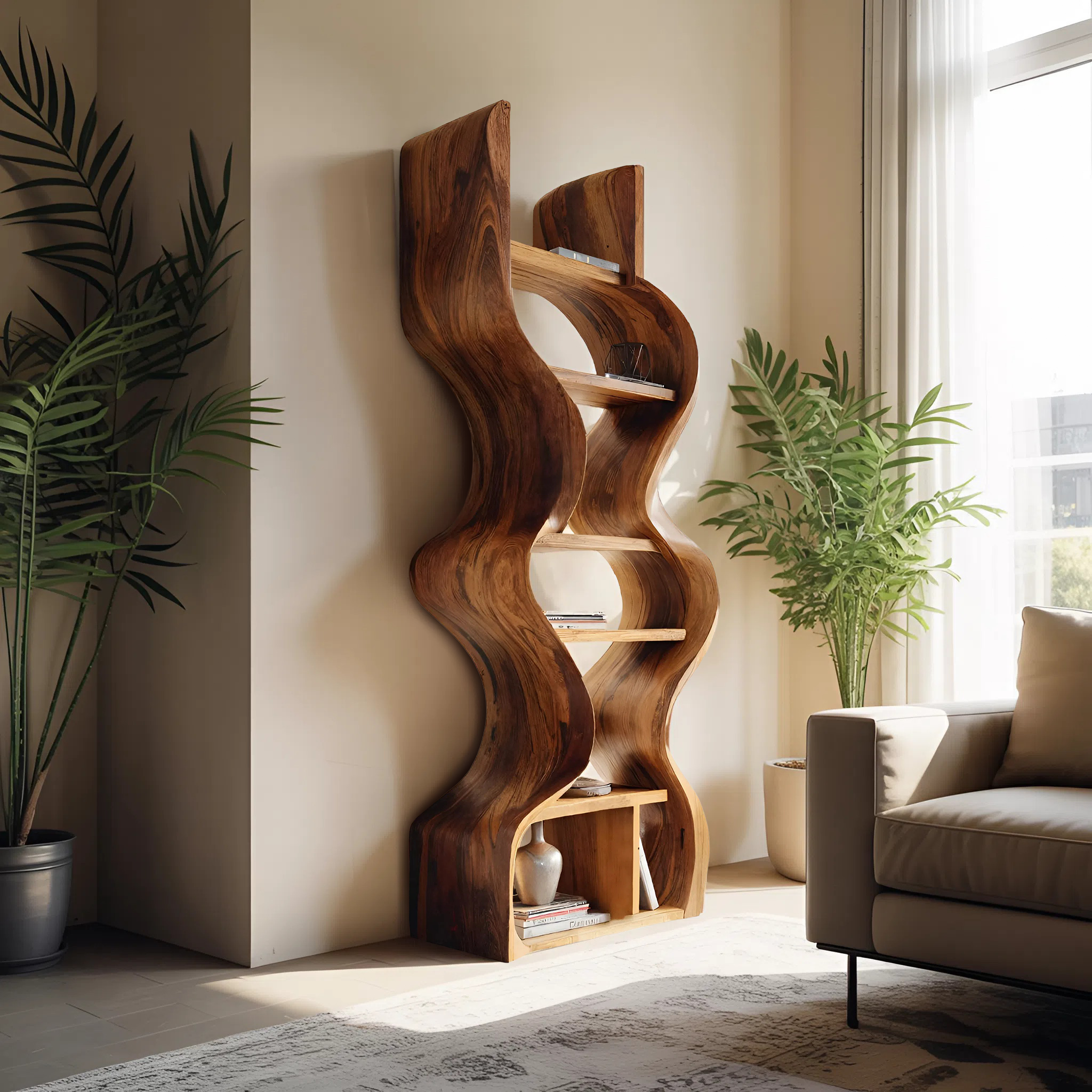 Organic Solid Wood Wall Bookcase For Modern Entryway RTTHHNBS097