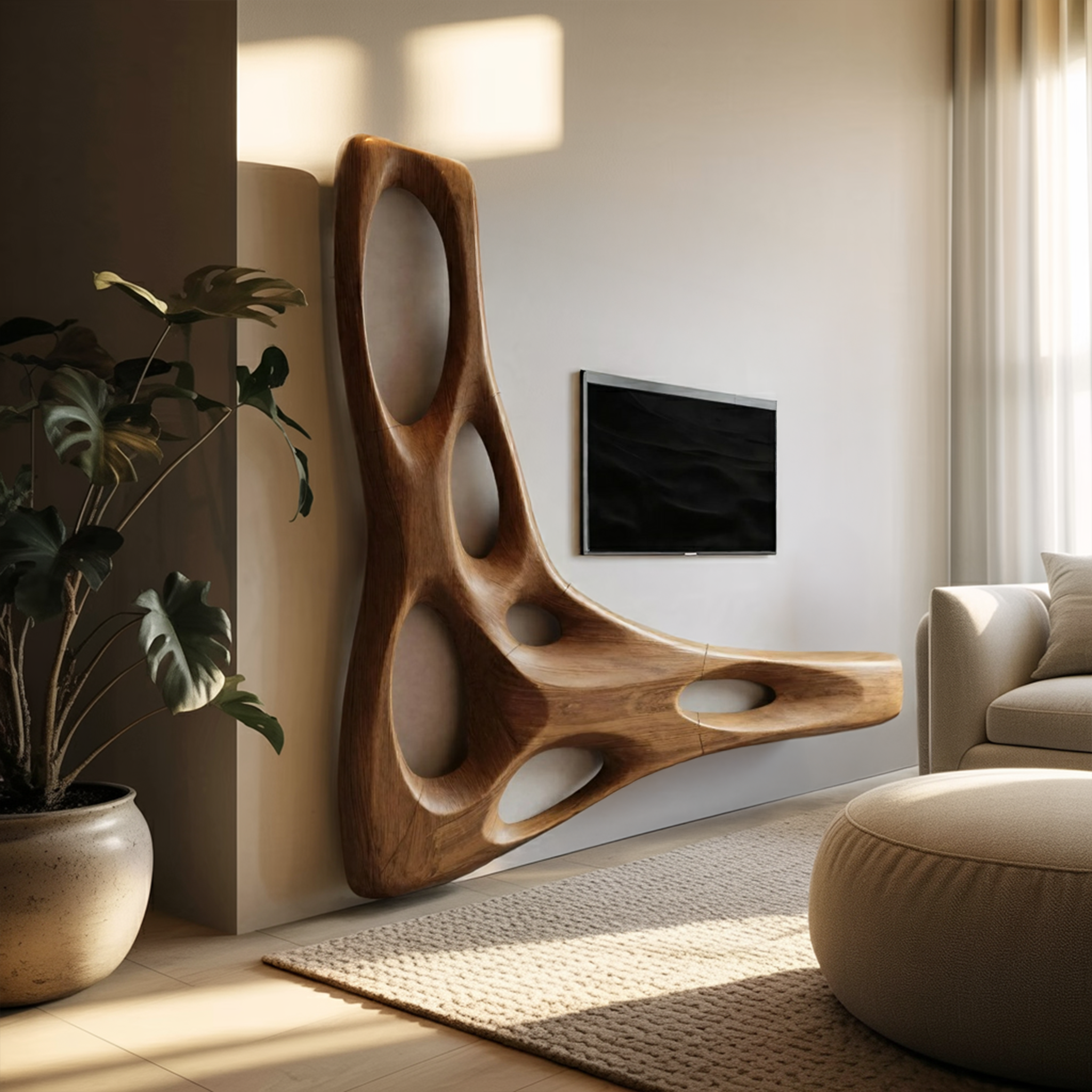 Artistic Organic Wall Mounted Media Console For Living Room SITHHNTVC038