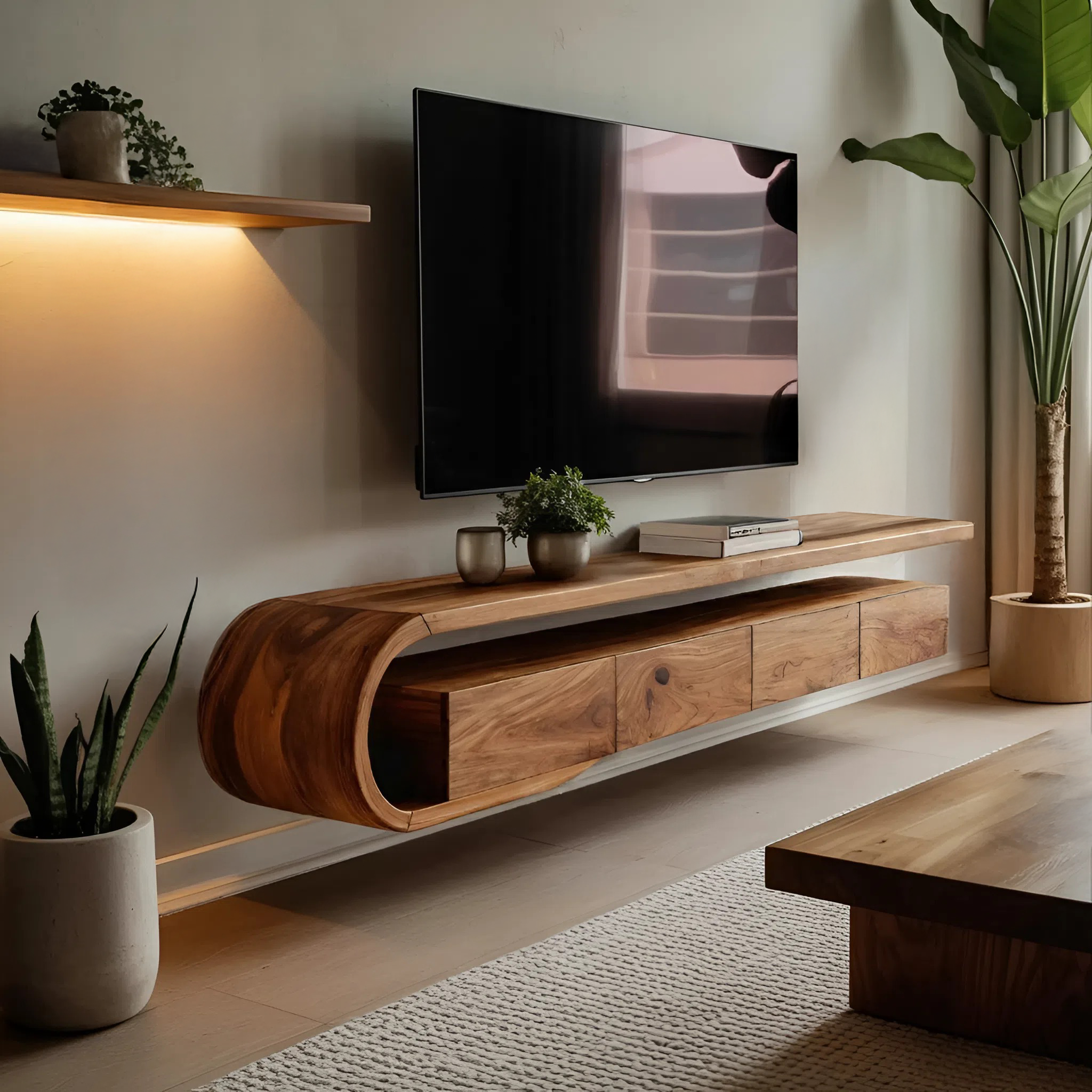 Modern Sculptural Wall Mounted TV Console For Living Room RTTHHNTVC056
