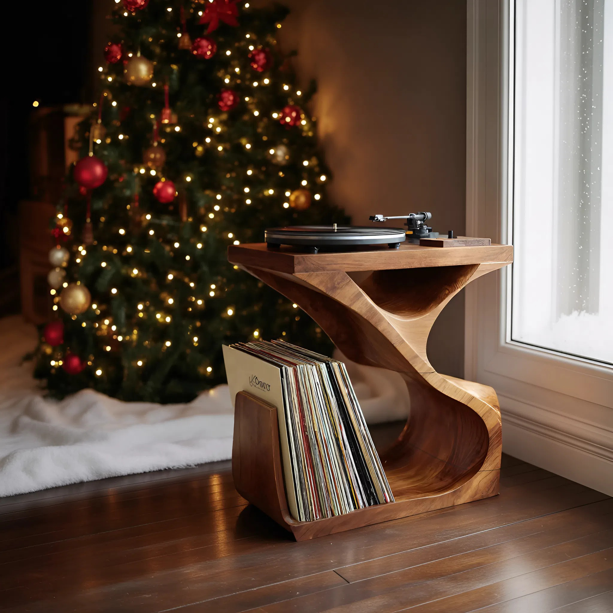 Modern Wooden Record Stand For Furniture Decor Holiday Gift SILDTTNCRS016