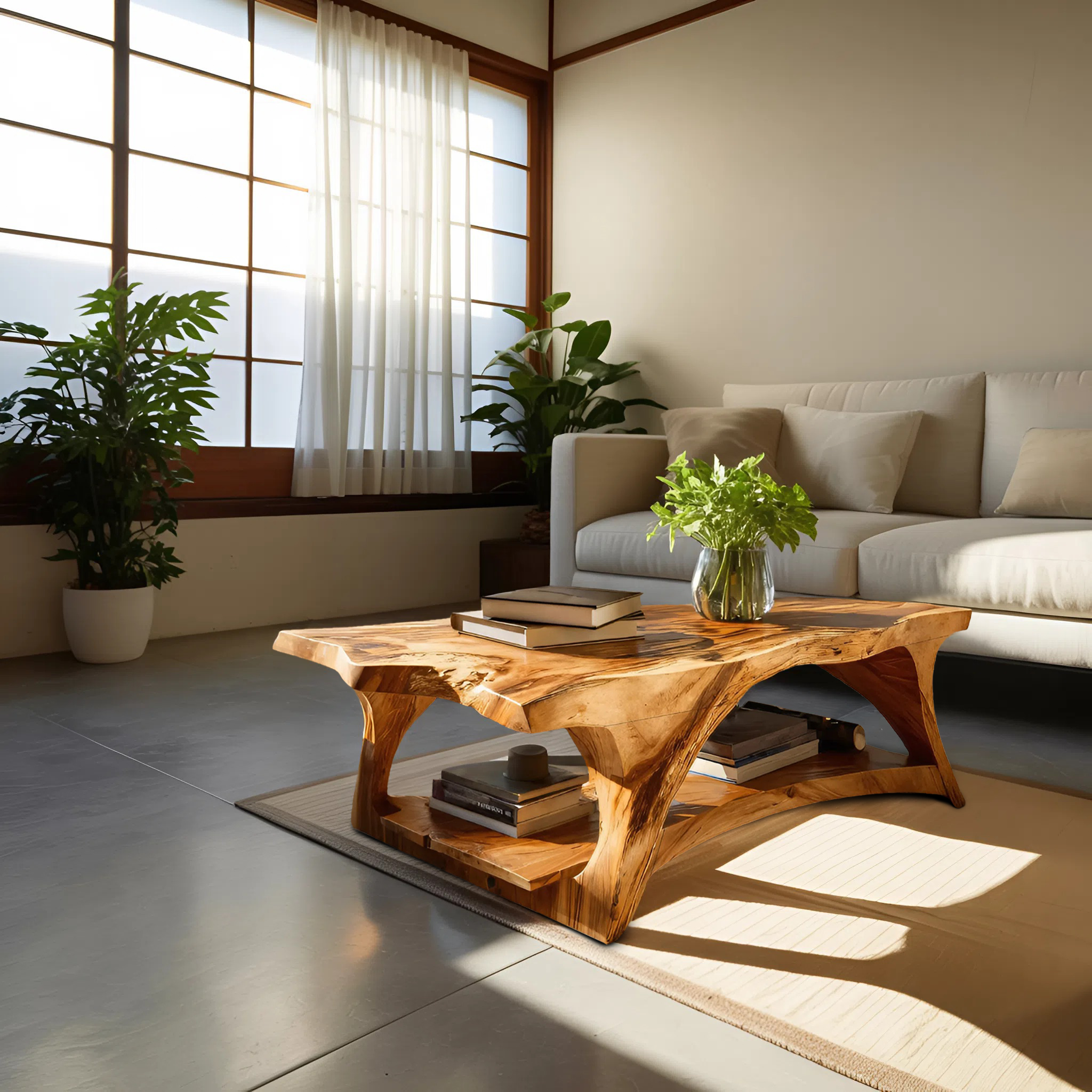 Handcrafted Coffee Table With Live Edge Legs For Living RTTHTTCF034