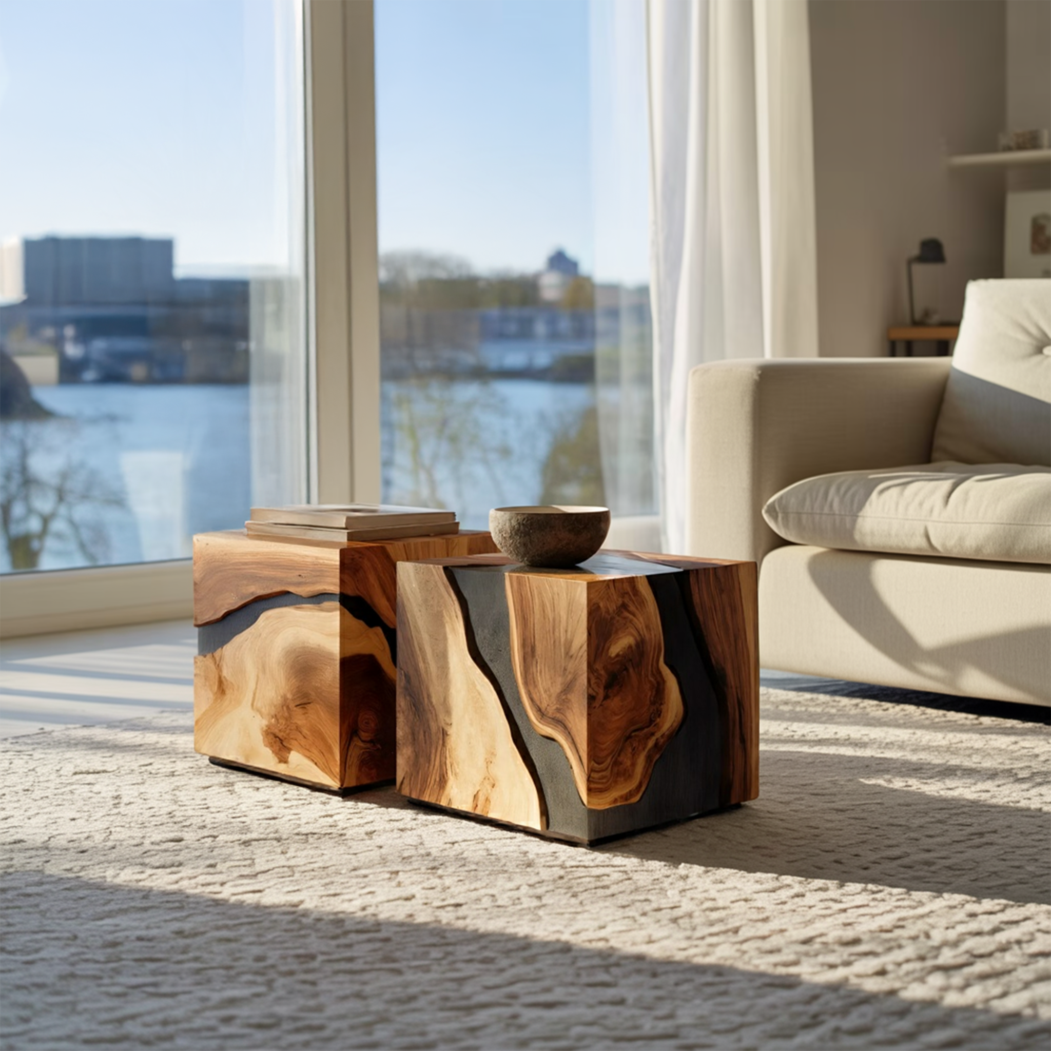 Mid Century Wooden Cube Coffee Table For Entryway Decor SILDTTNCF052