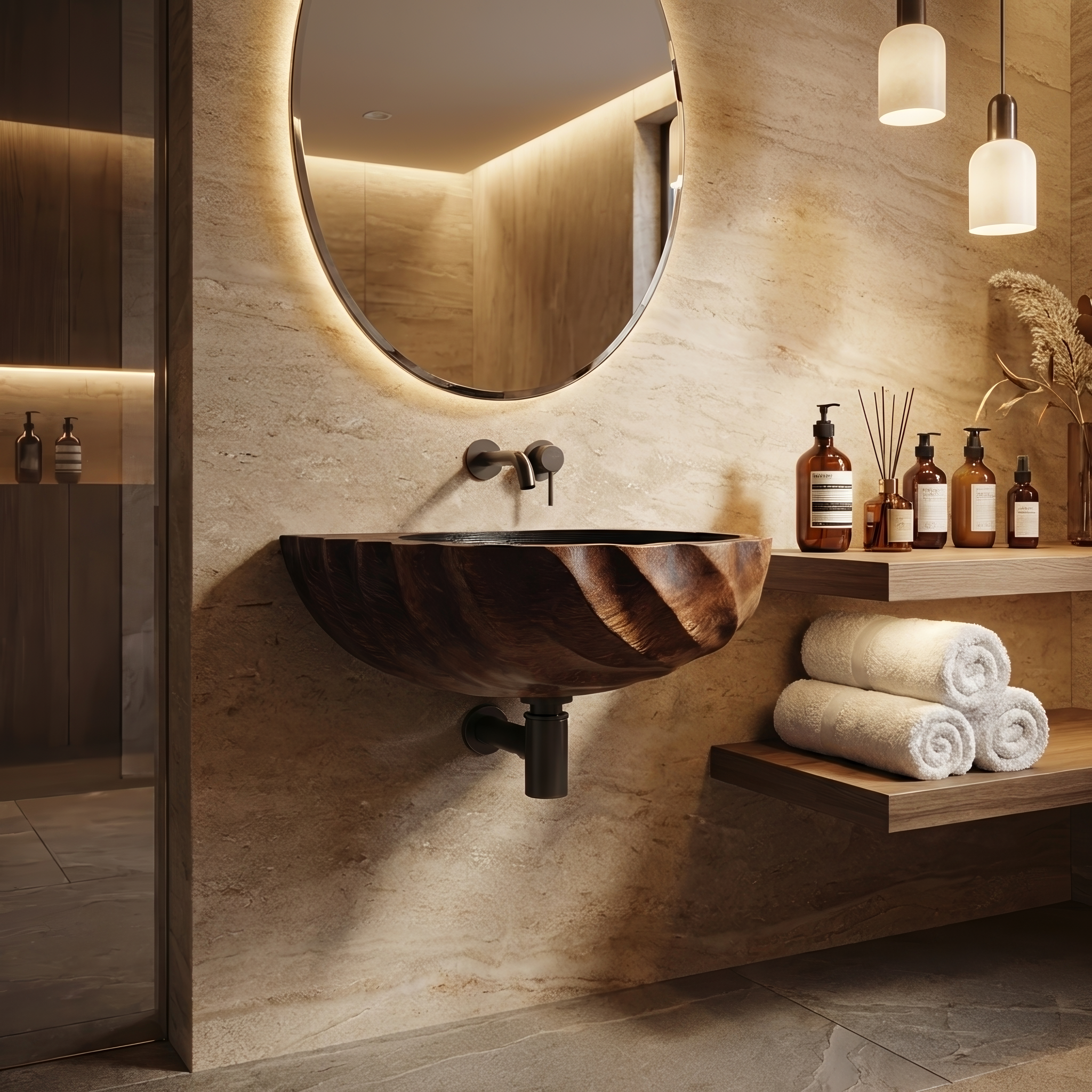 Modern Wooden Live Edge Wood Basin For Minimalist Bathroom Design SILDTTRVS029